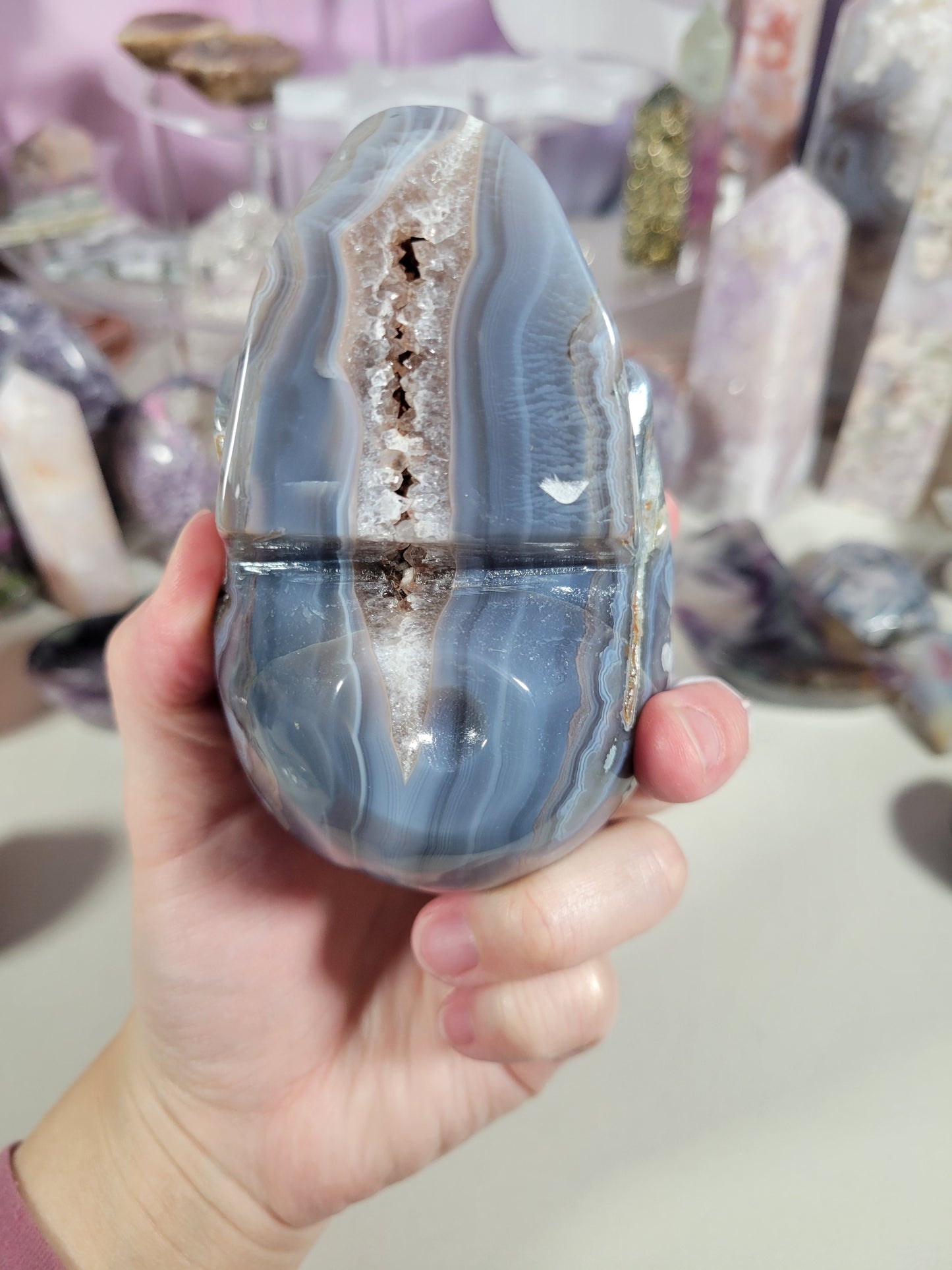 Druzy Blue Agate Skull Carving 200SK