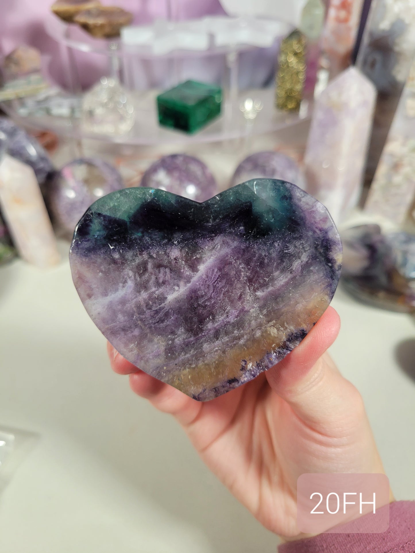 Rainbow Fluorite Heart Dish Carving 20FH