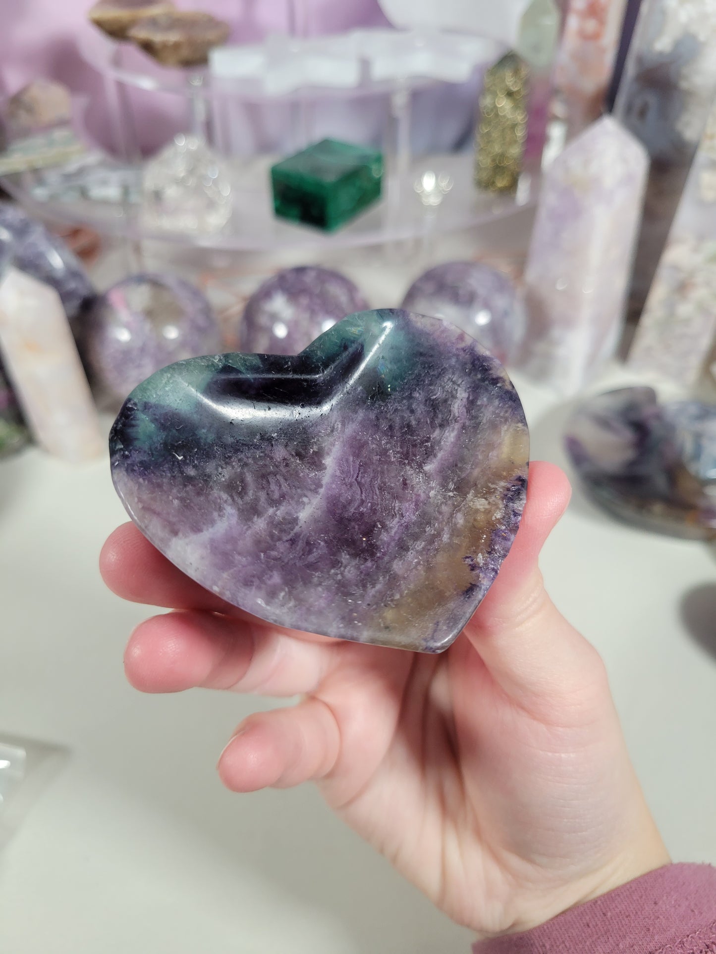 Rainbow Fluorite Heart Dish Carving 20FH