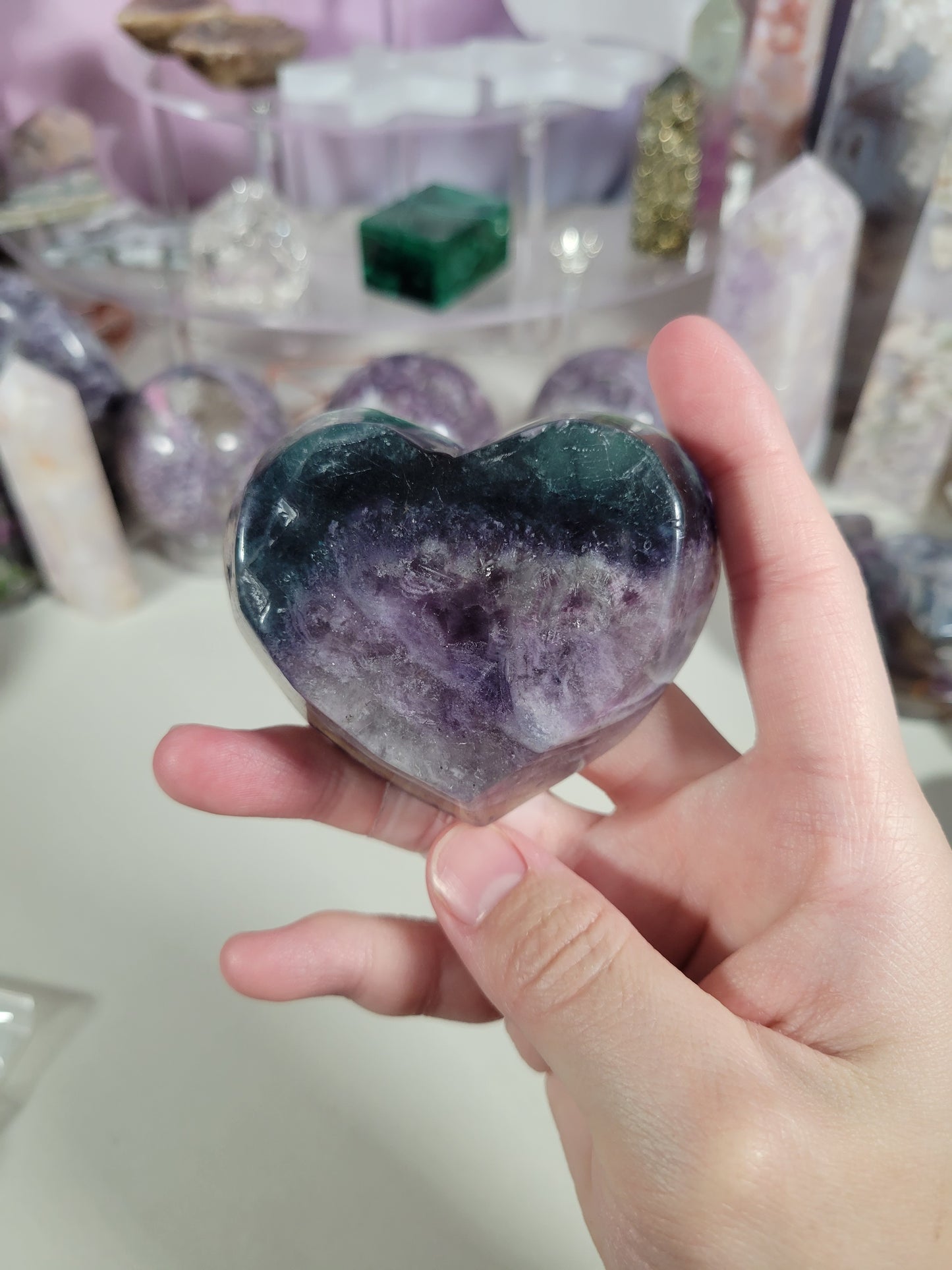 Rainbow Fluorite Heart Dish Carving 20FH