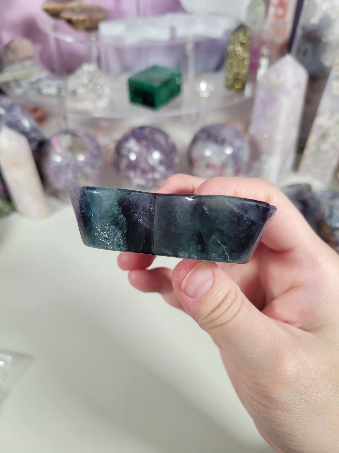 Rainbow Fluorite Heart Dish Carving 20FH