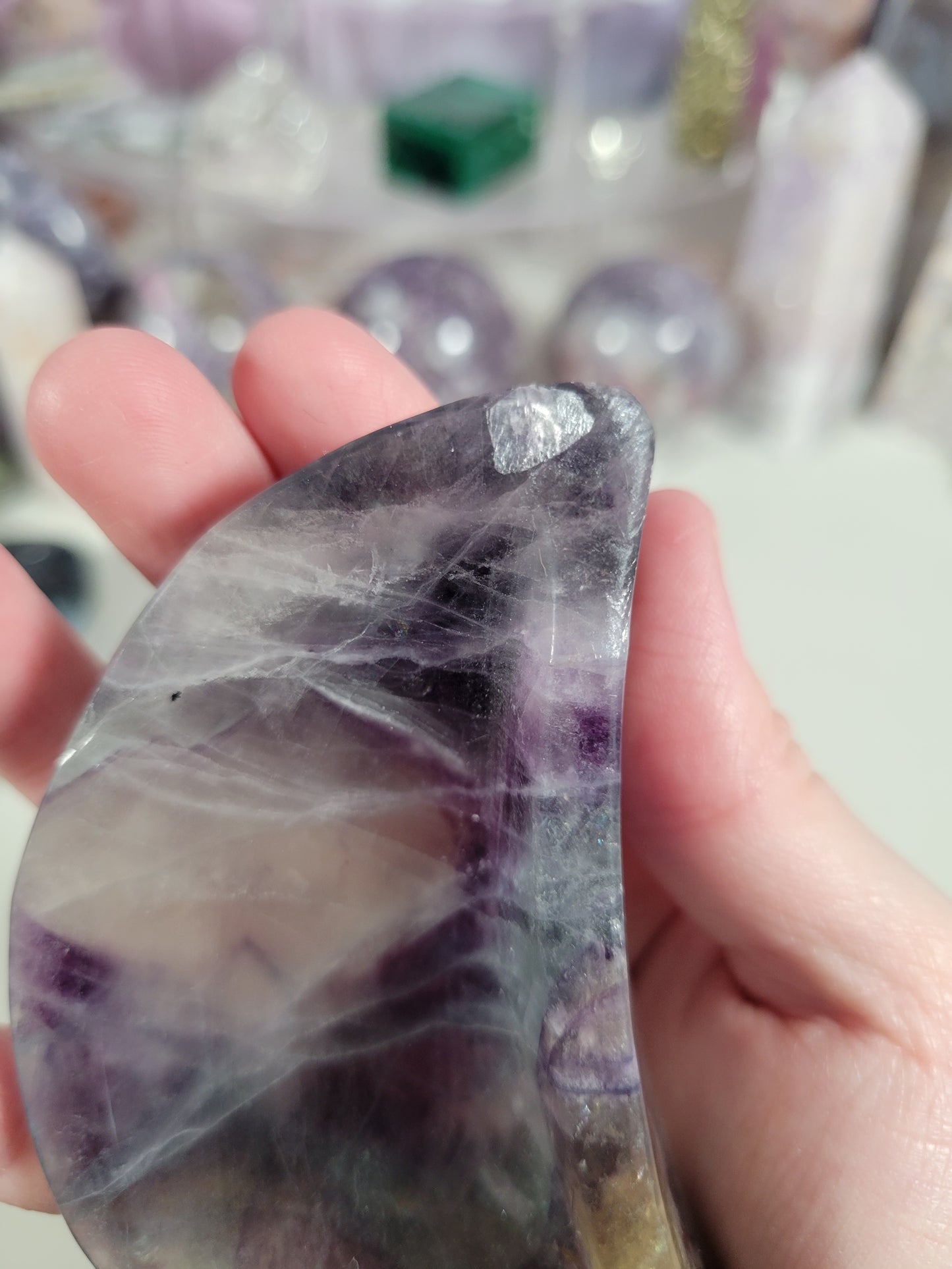 Rainbow Fluorite Moon Dish Carving 25FM