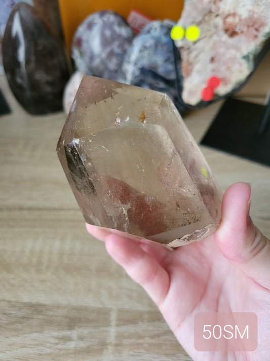 Chunky Smoky Quartz Point with inclusions and rainbows 50SM