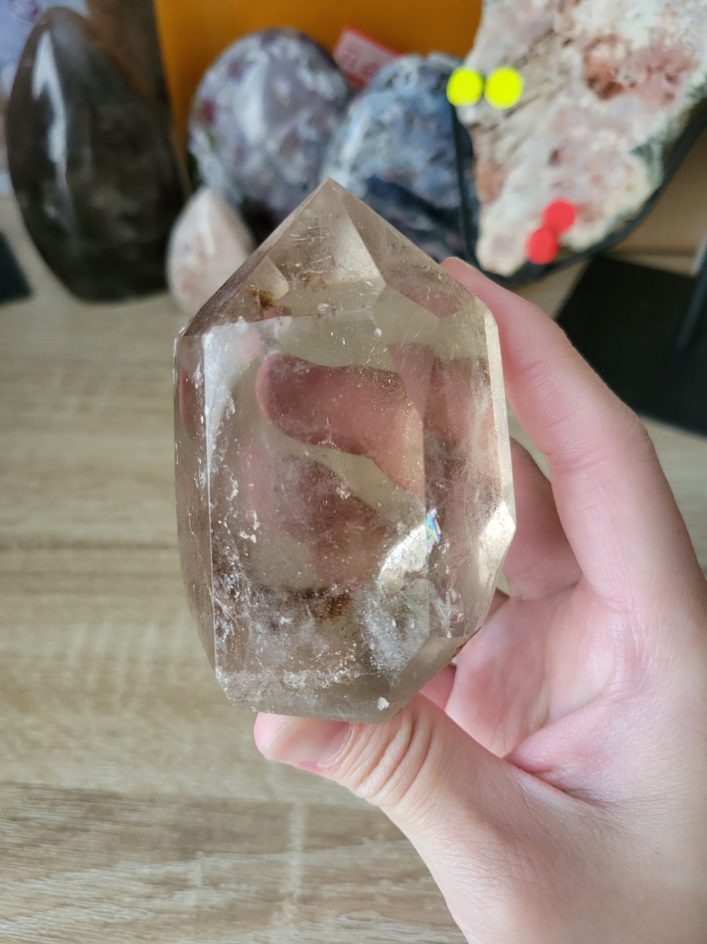 Chunky Smoky Quartz Point with inclusions and rainbows 50SM