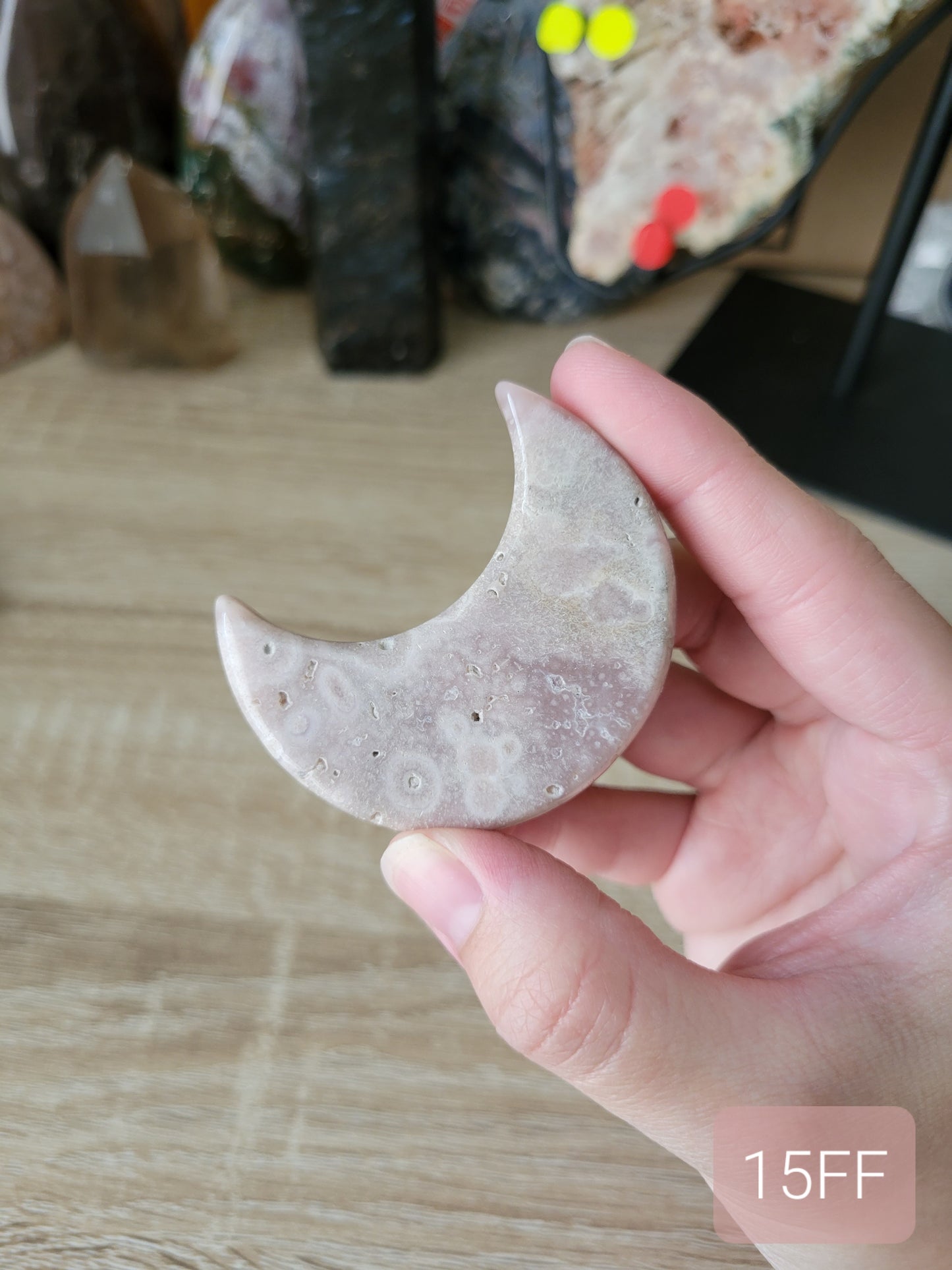 Sparkly Pink Amethyst Moon Carving 15FF