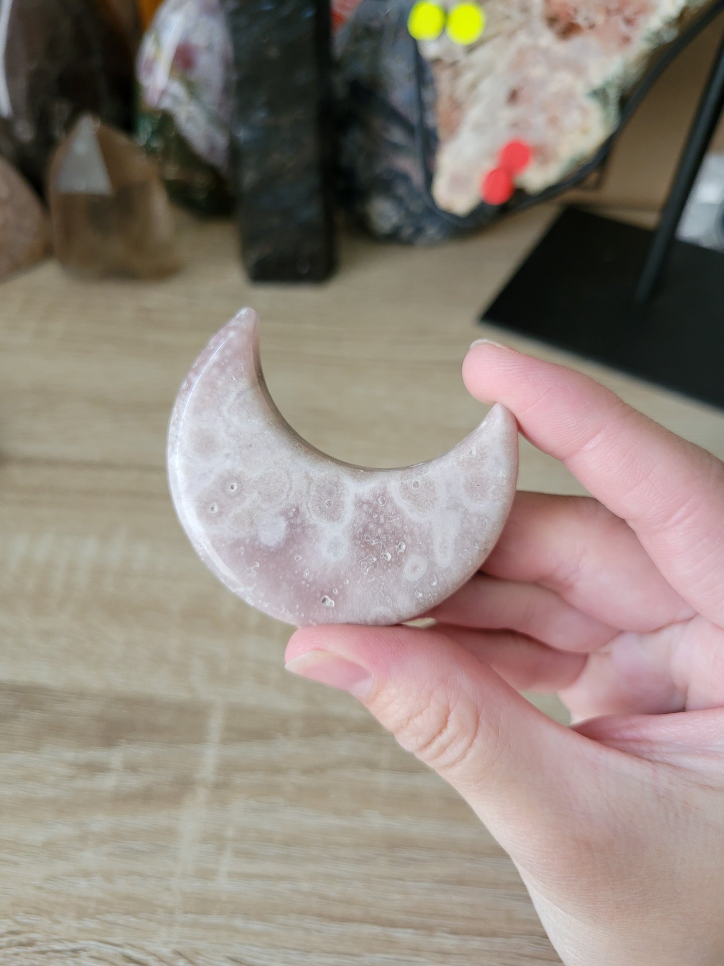 Sparkly Pink Amethyst Moon Carving 15FF