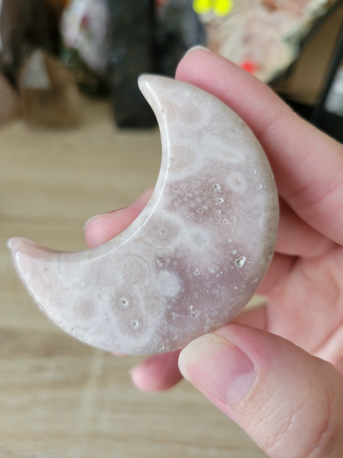 Sparkly Pink Amethyst Moon Carving 15FF