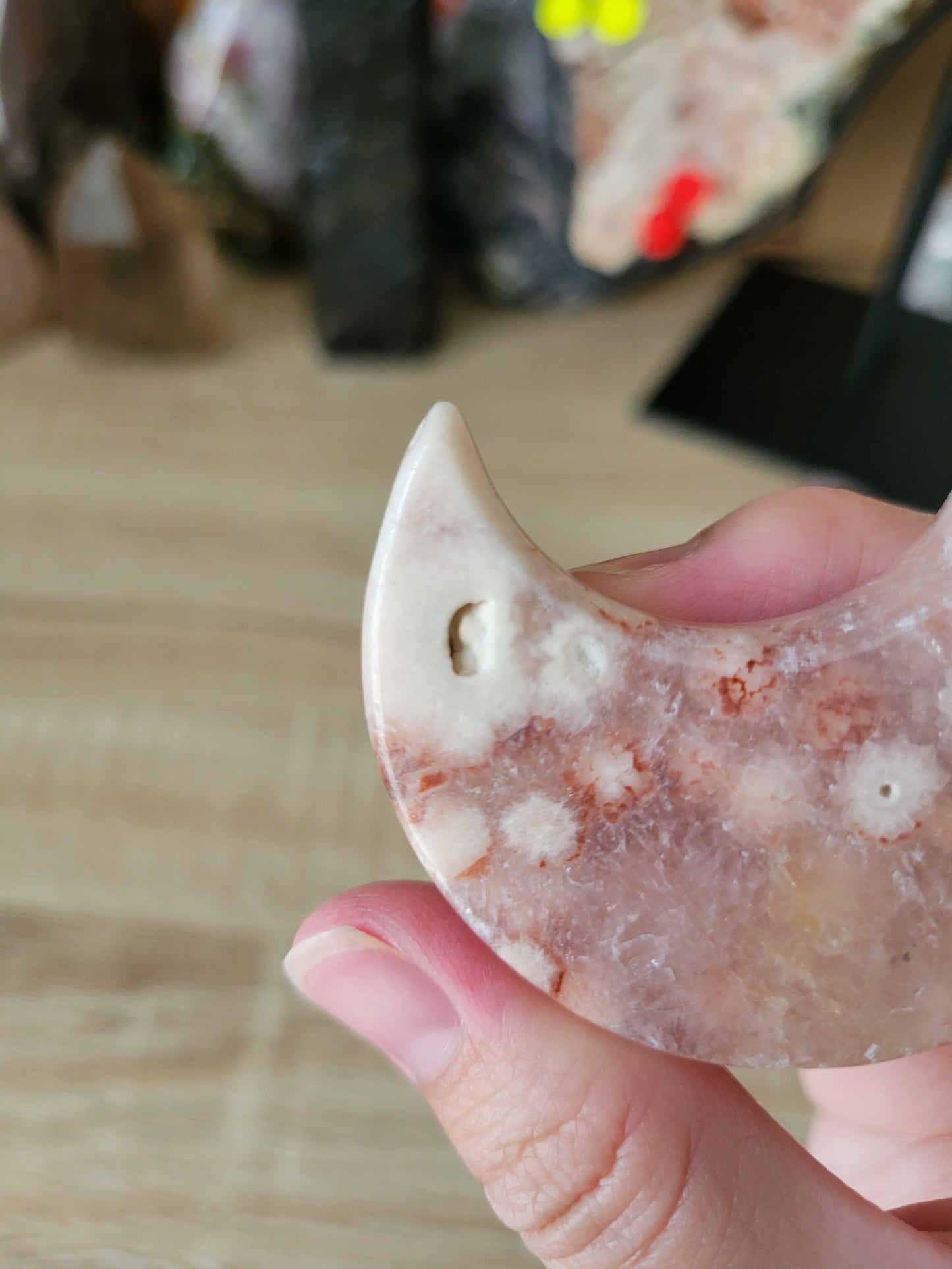 Pink Amethyst Flower Agate Moon 15FH