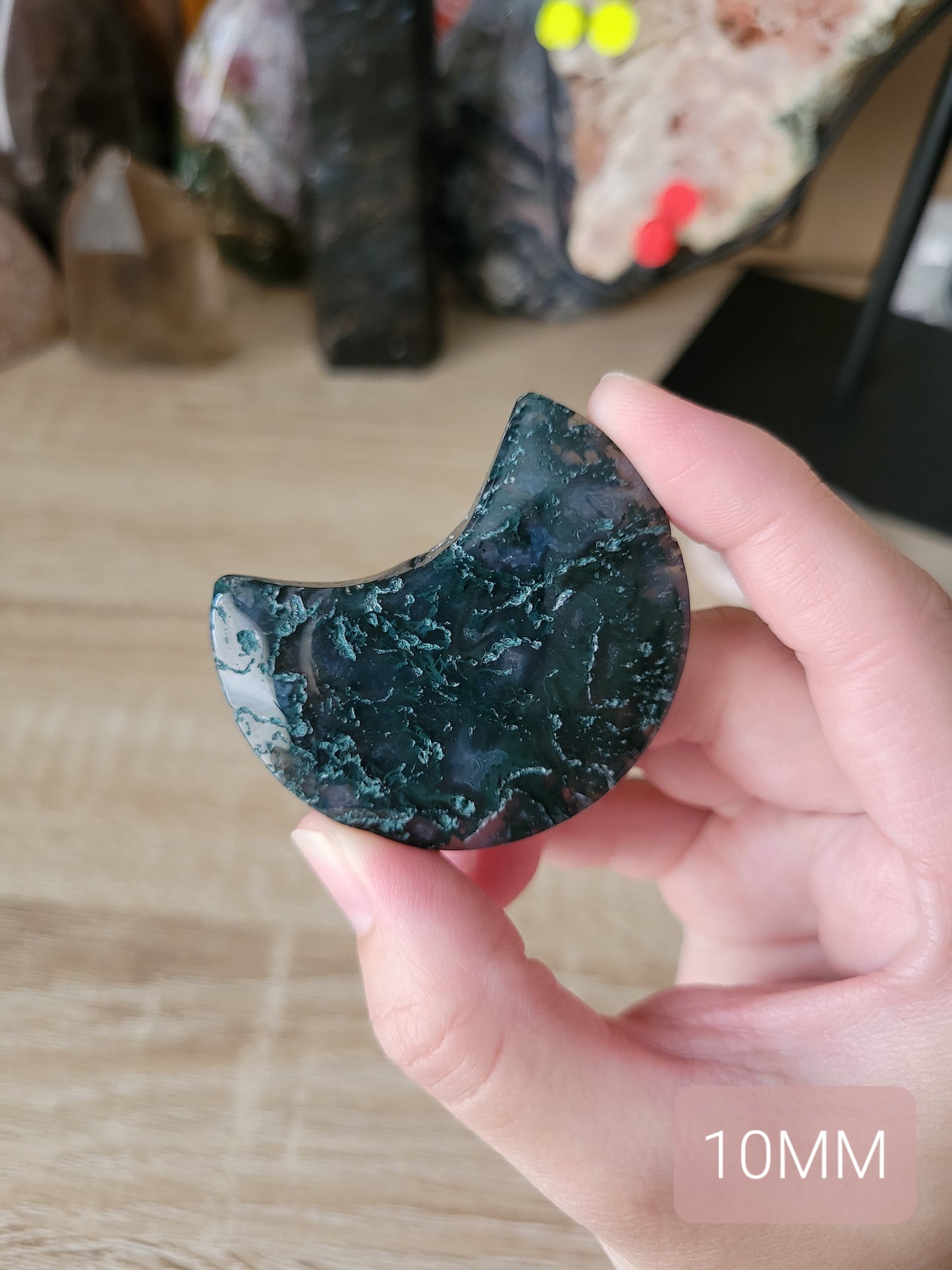 Dark Moody  Moss Agate Moon 10MM