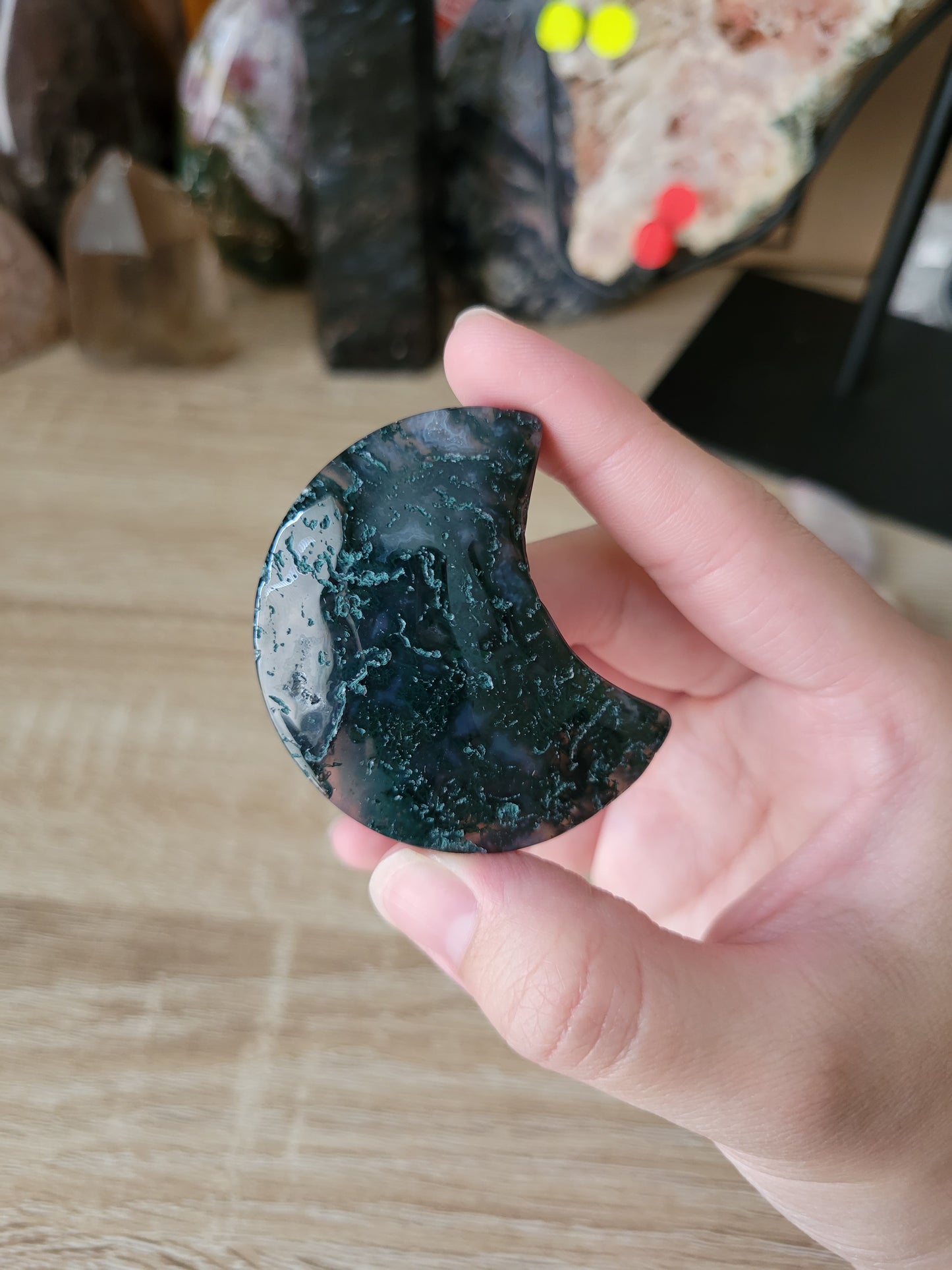 Dark Moody  Moss Agate Moon 10MM