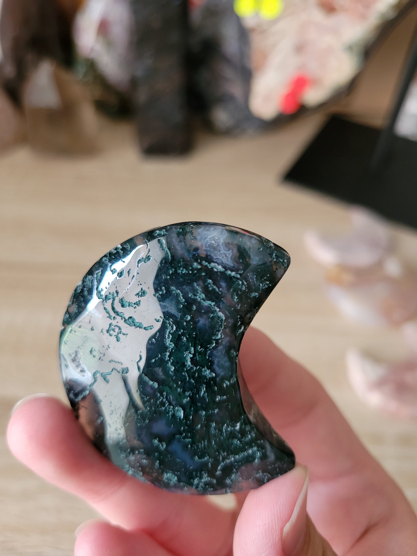 Dark Moody  Moss Agate Moon 10MM