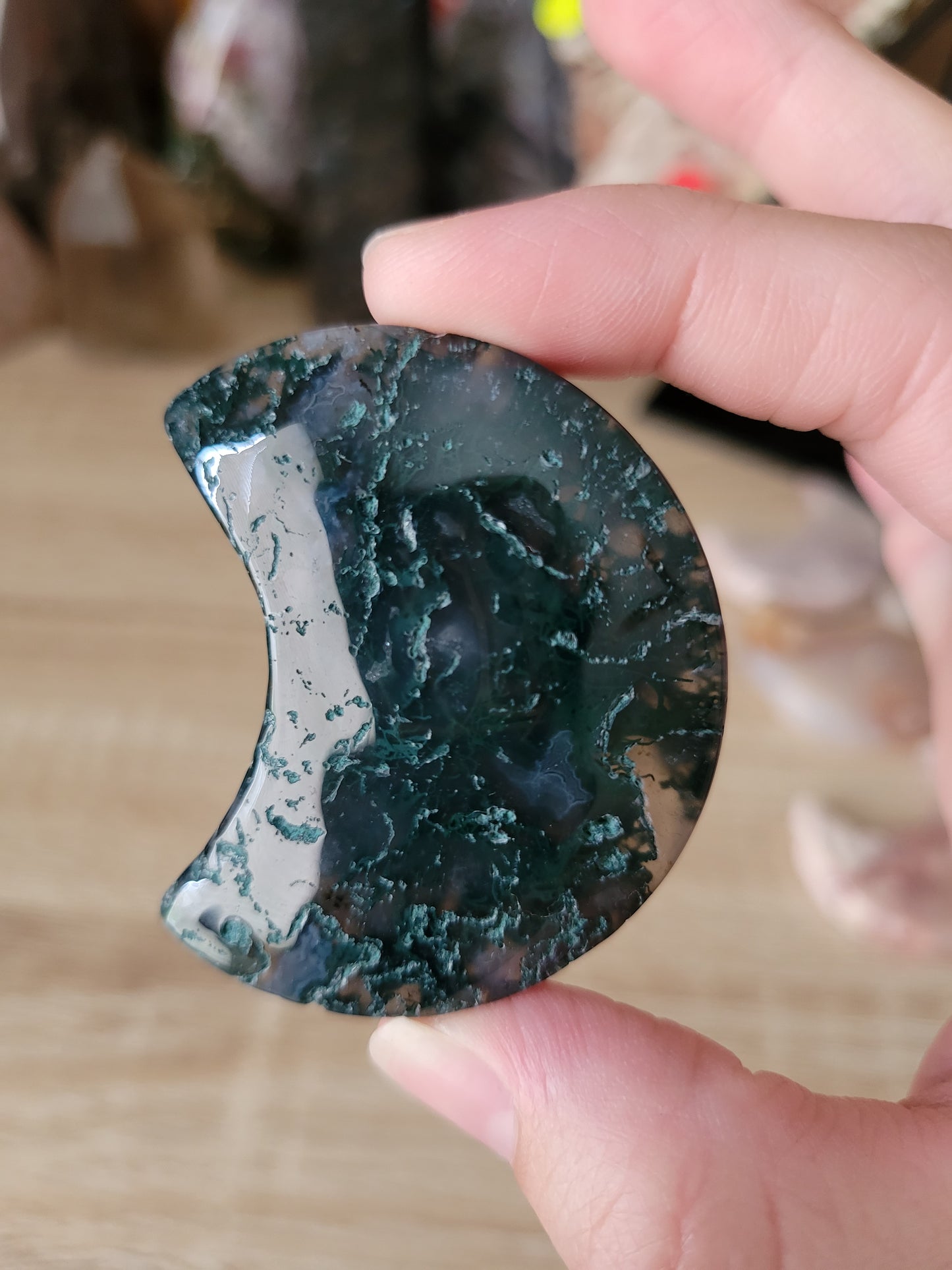 Dark Moody  Moss Agate Moon 10MM