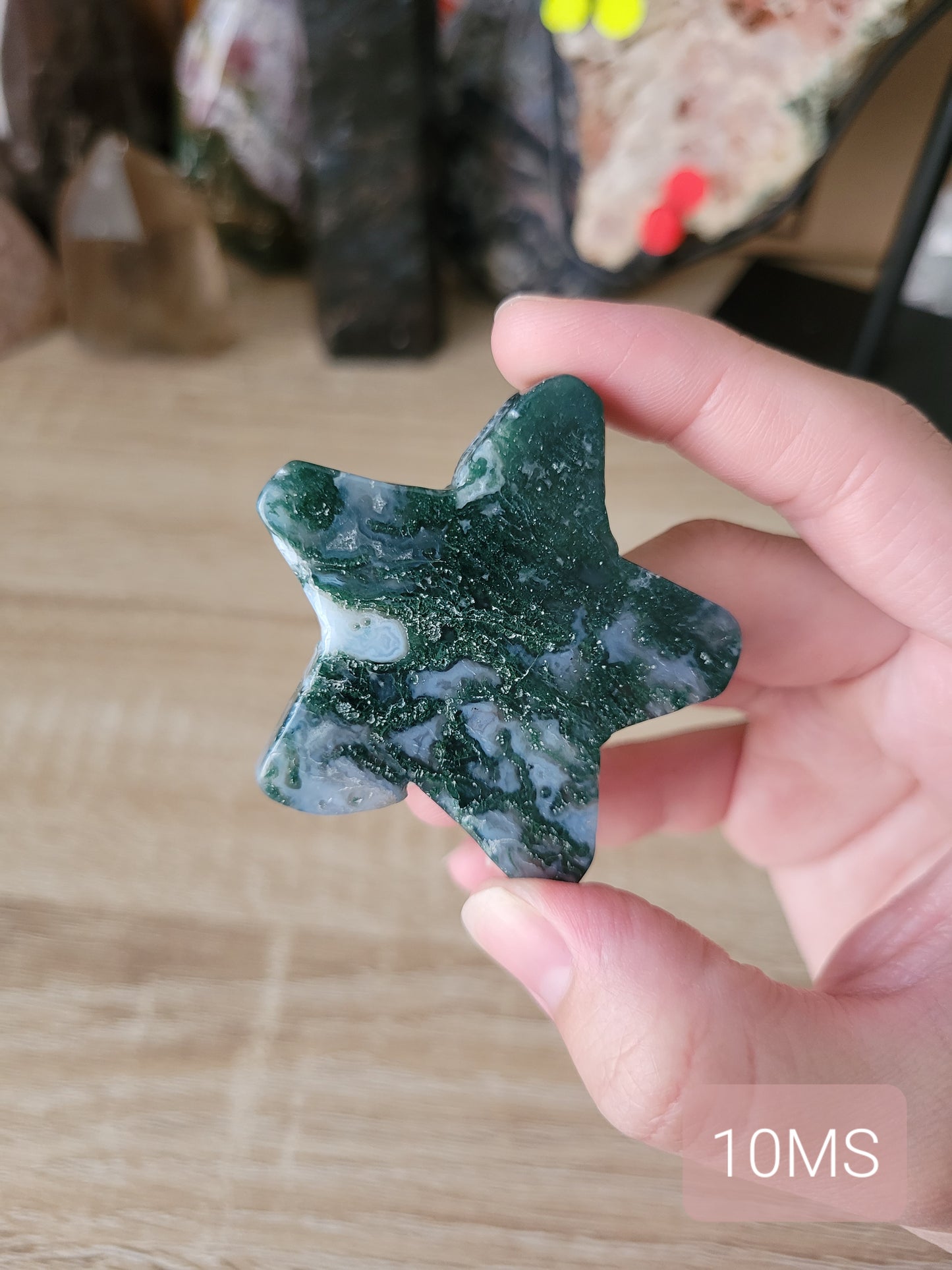 Cute Moss Agate Star Carving 10MS