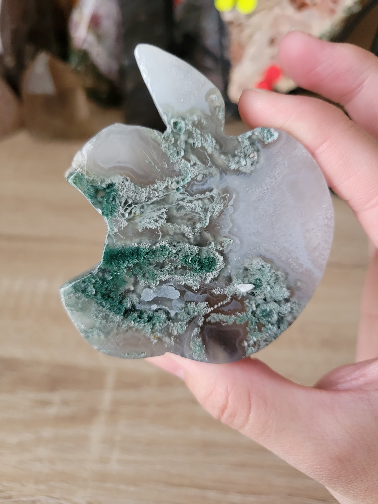 Translucent Moss Agate Apple Fruit Carving 15MA