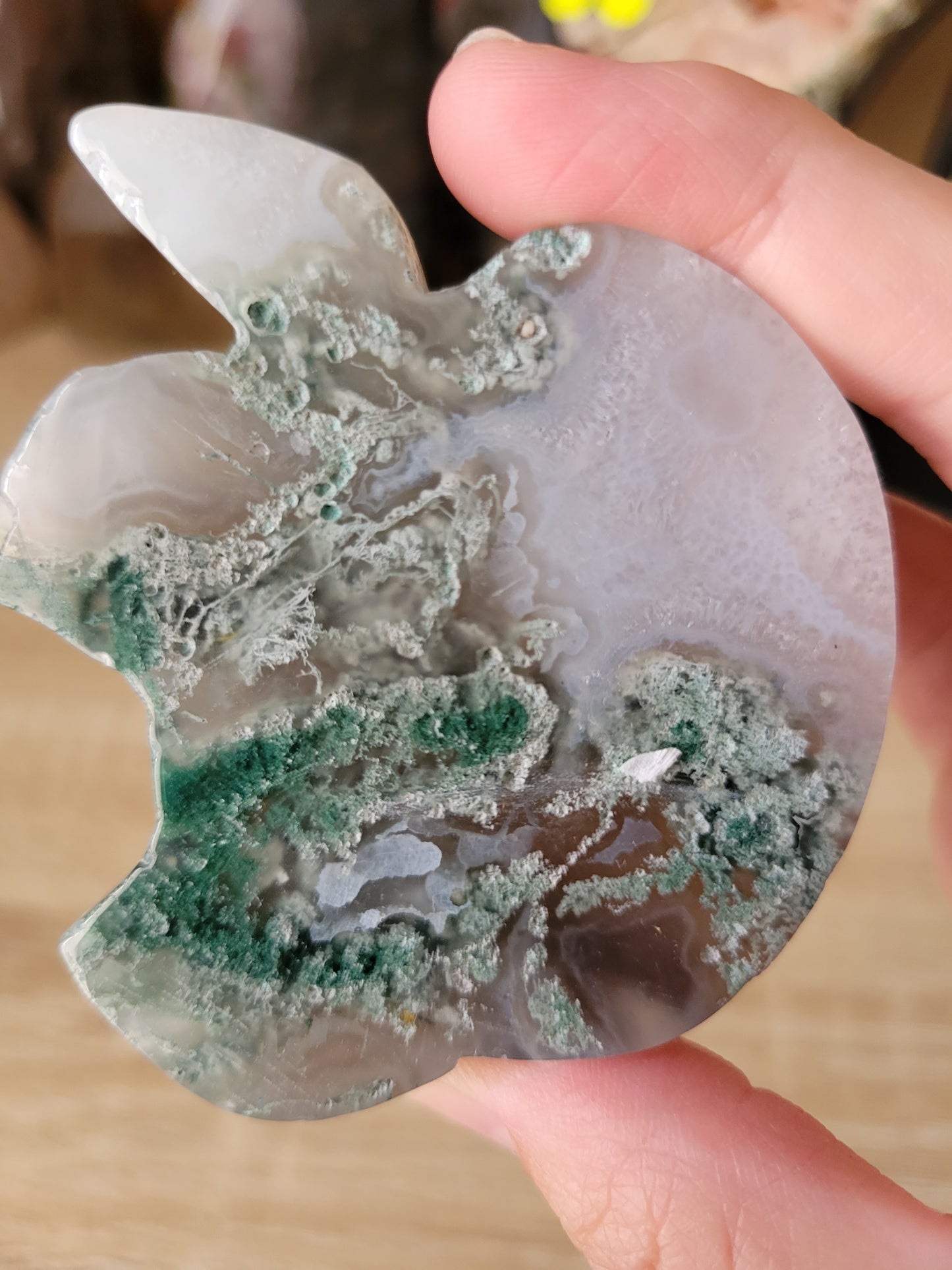 Translucent Moss Agate Apple Fruit Carving 15MA