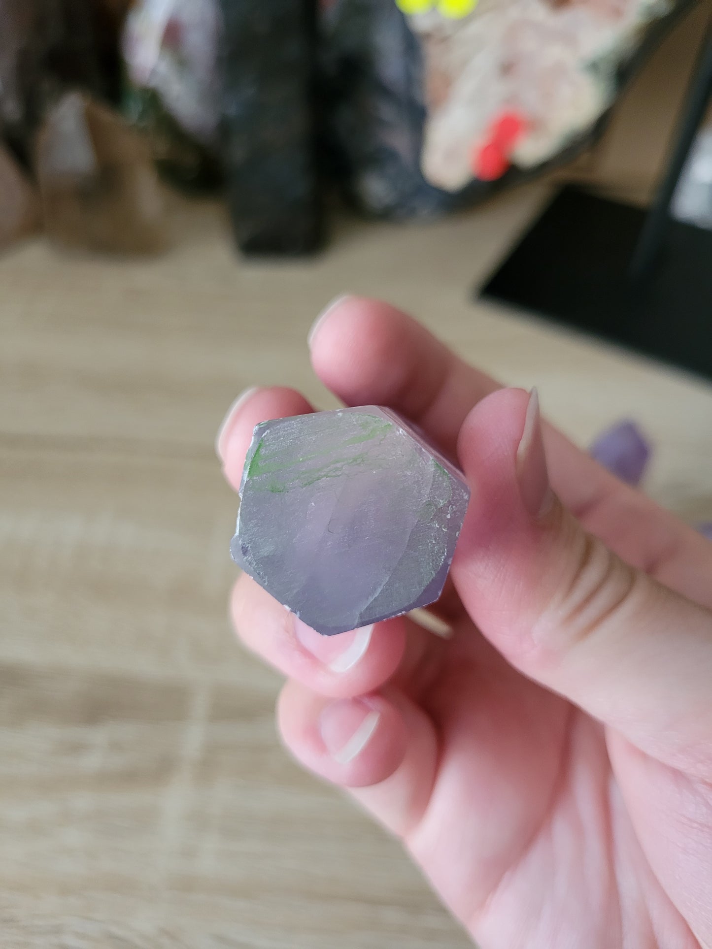 Light Green Purple Fluorite Point 7F