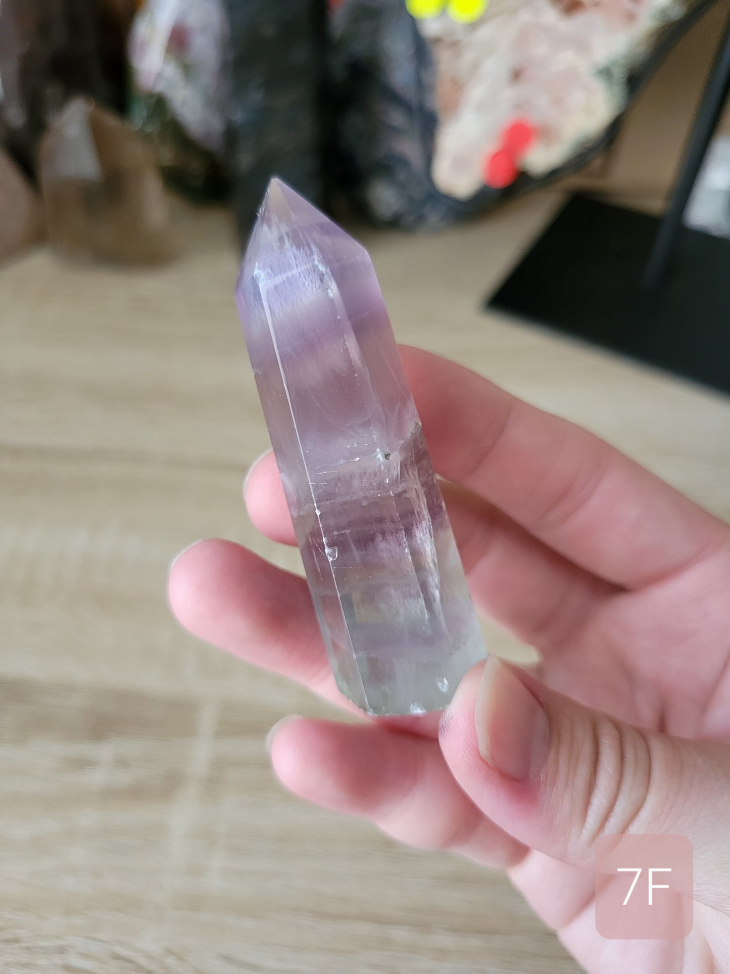 Light Green Purple Fluorite Point 7F