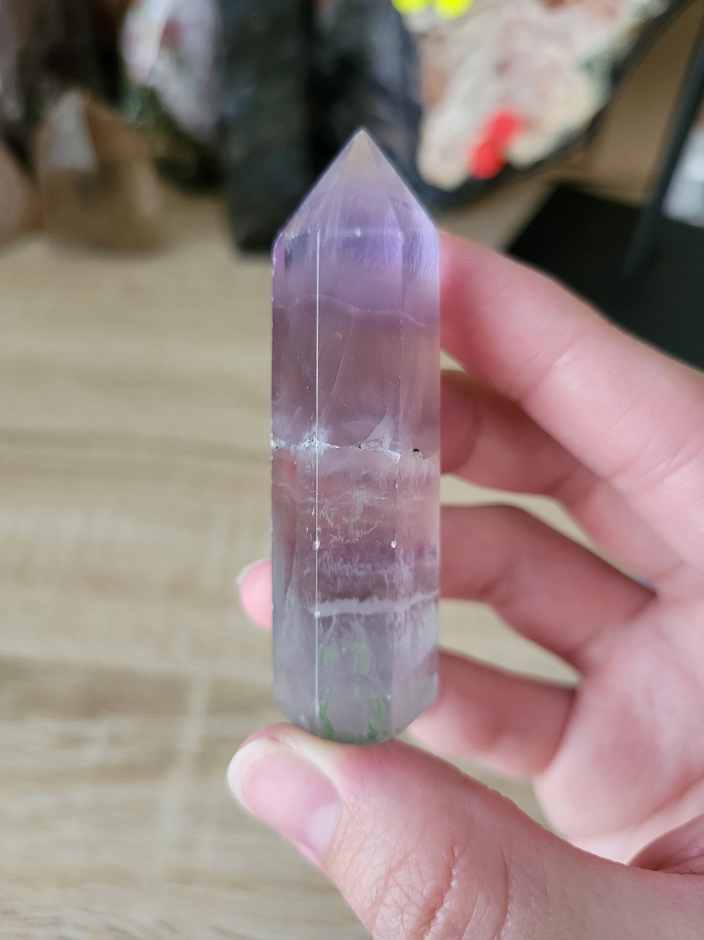 Light Green Purple Fluorite Point 7F