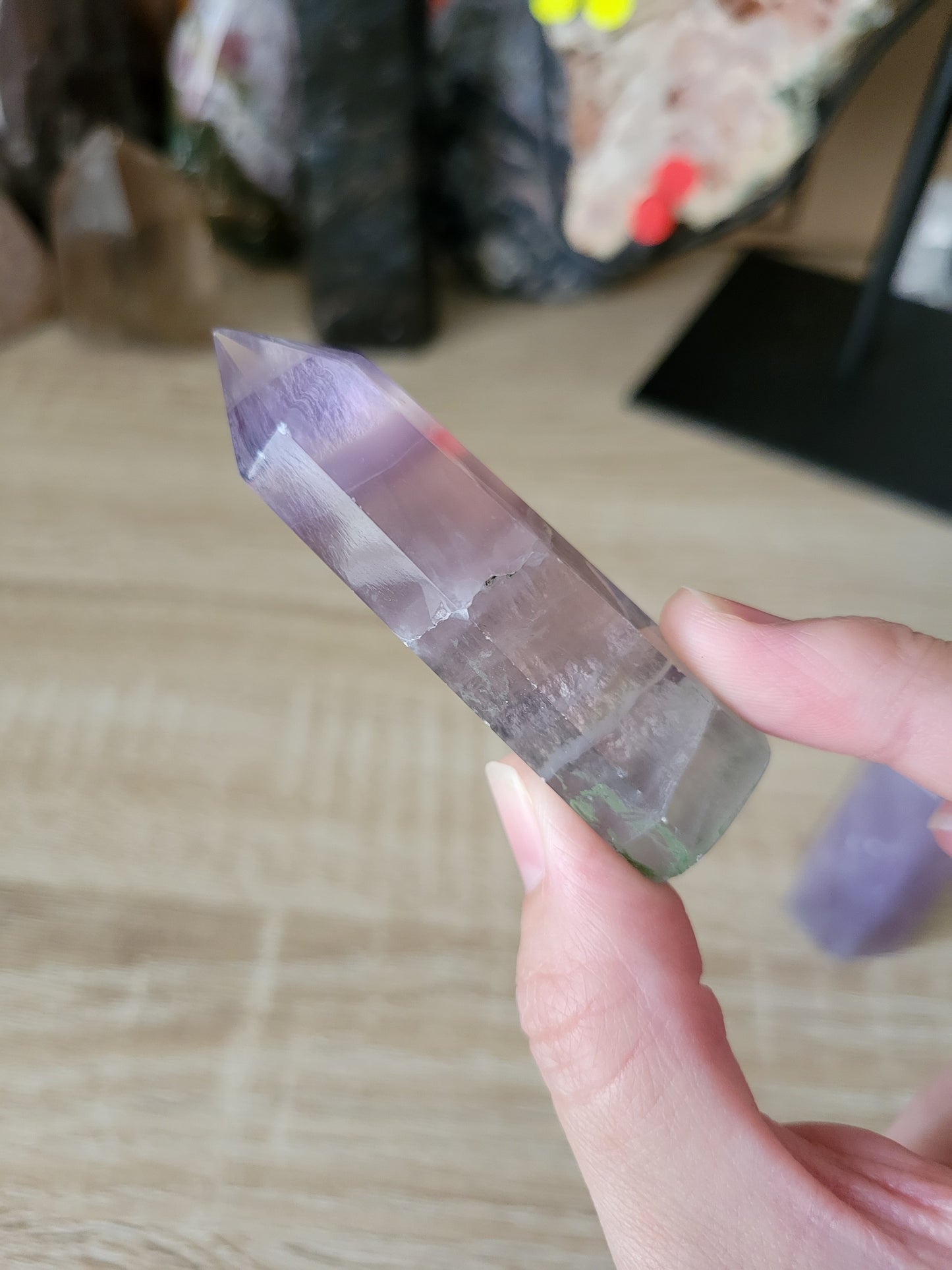 Light Green Purple Fluorite Point 7F