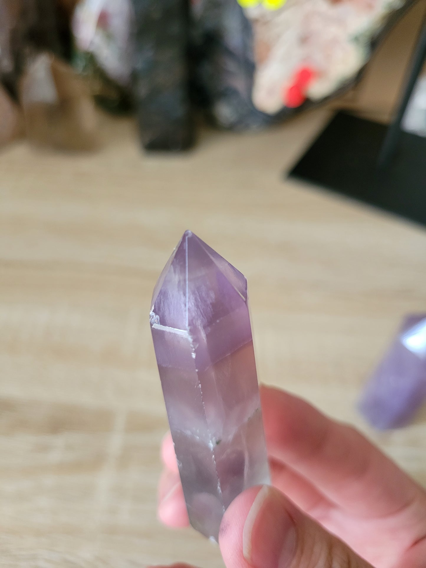 Light Green Purple Fluorite Point 7F