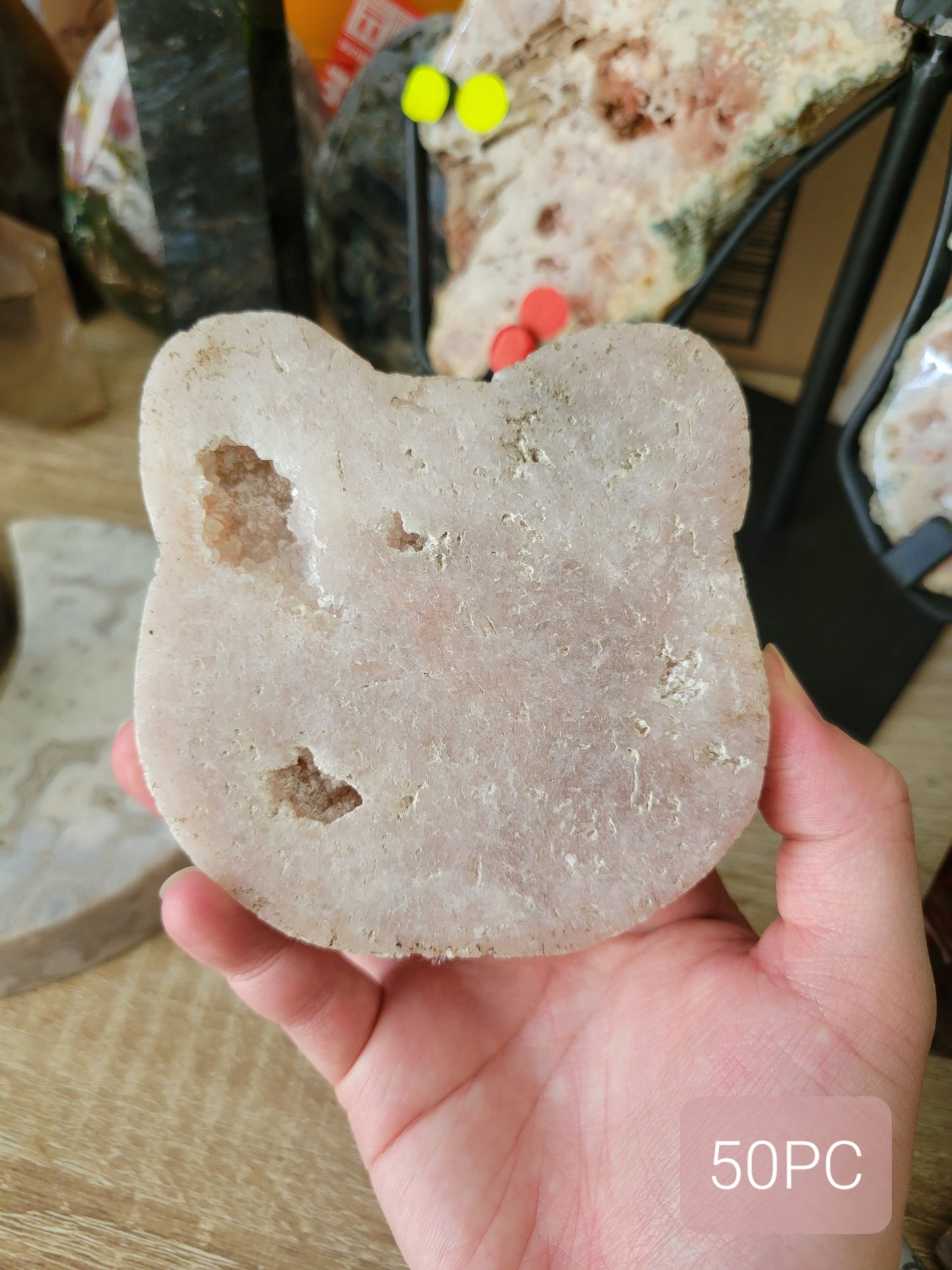 Druzy Sparkly Cute Pink Amethyst Bear Slab Carving 50PC