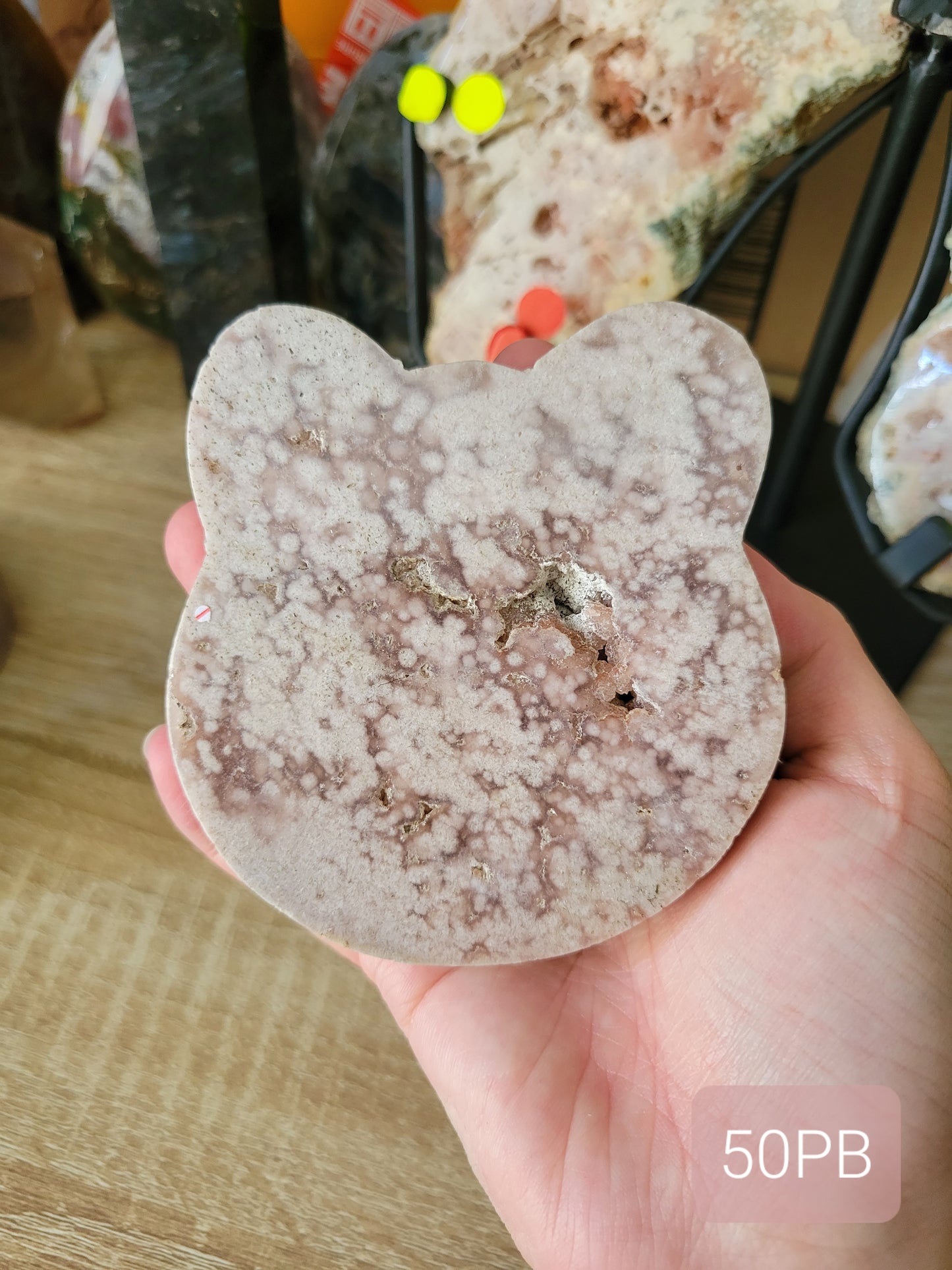 Sparkly Druzy Cute Pink Amethyst Bear Carving Slab with mini orbs 50PB