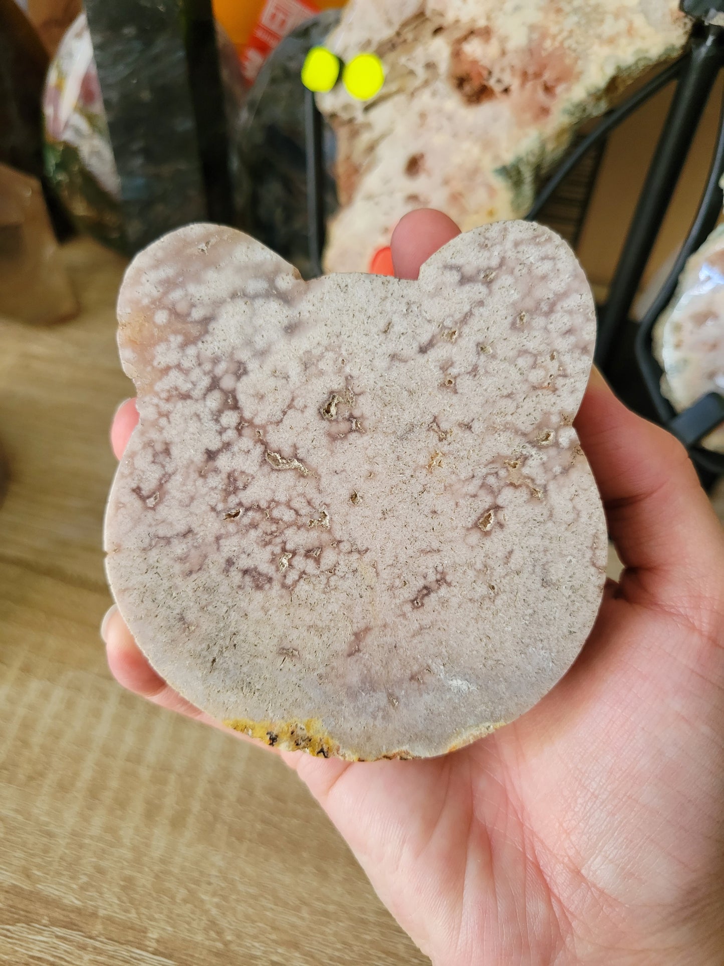 Sparkly Druzy Cute Pink Amethyst Bear Carving Slab with mini orbs 50PB