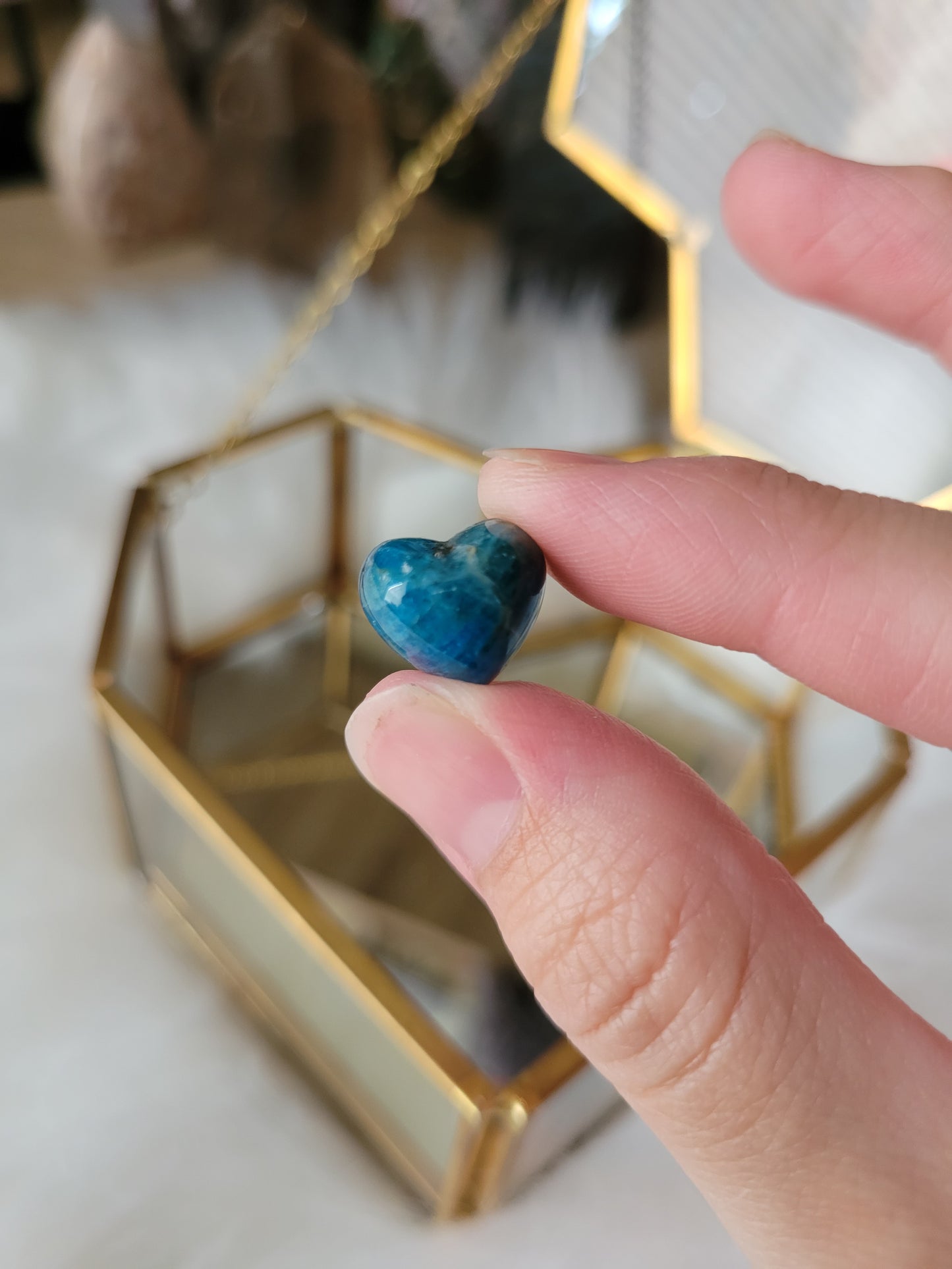 Mini Vibrant Blue Apatite Heart Carvings