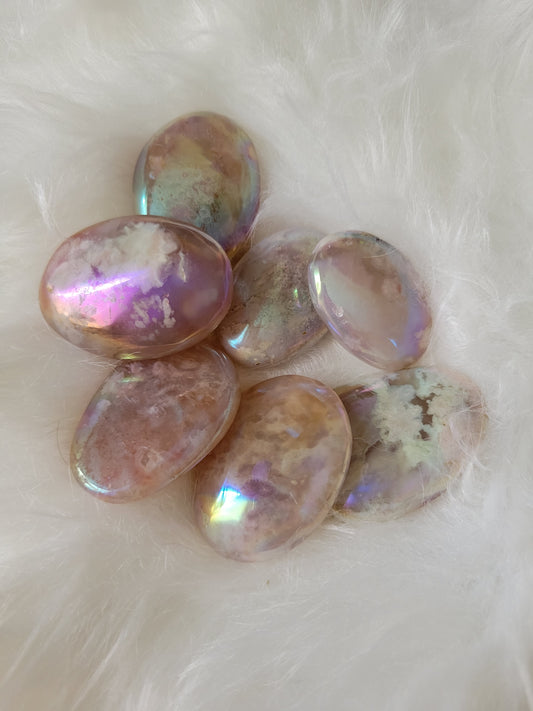 Pretty Feminine Aura Flower Agate Palmstones (2 sizes to pick)