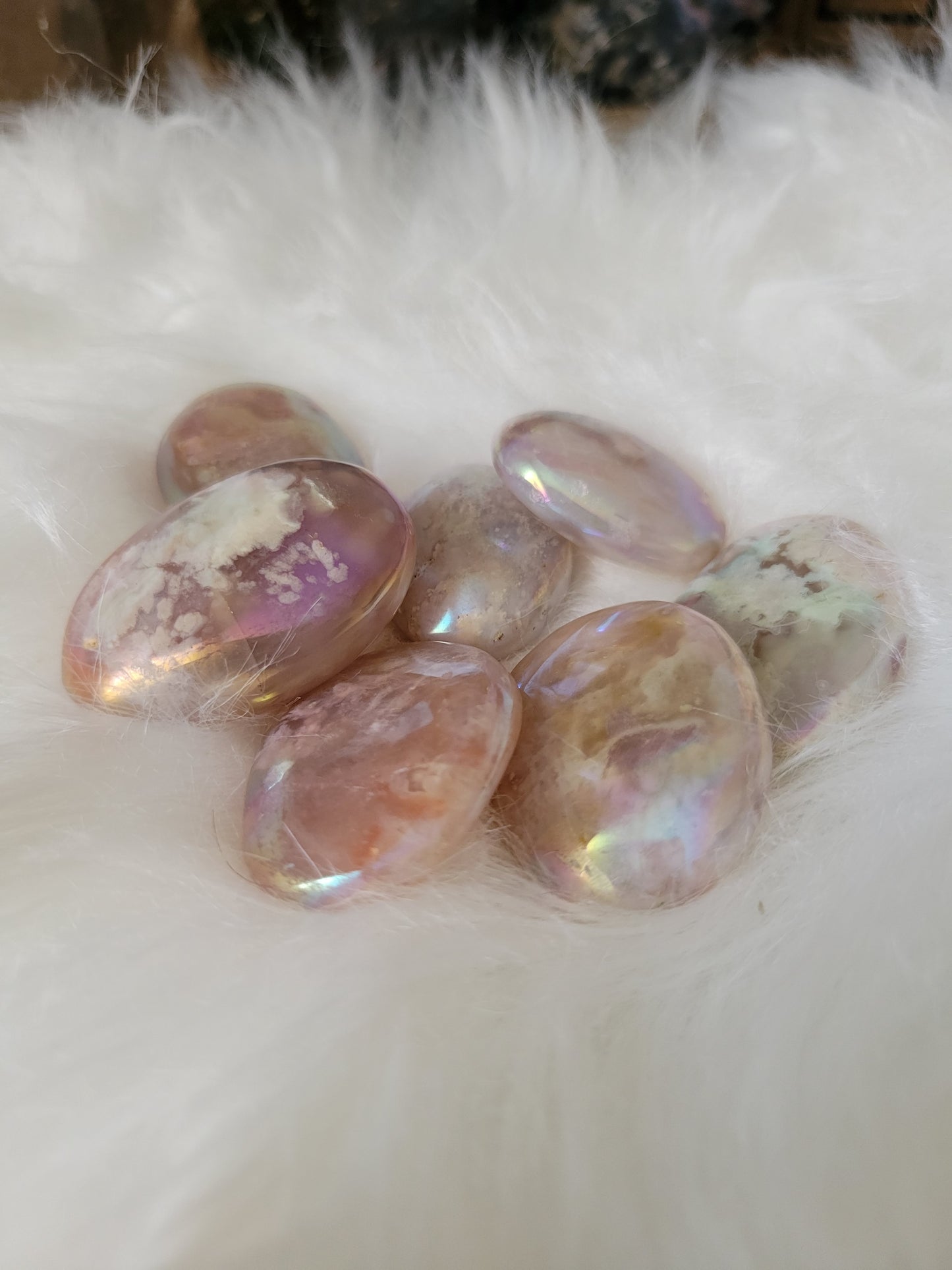 Pretty Feminine Aura Flower Agate Palmstones (2 sizes to pick)