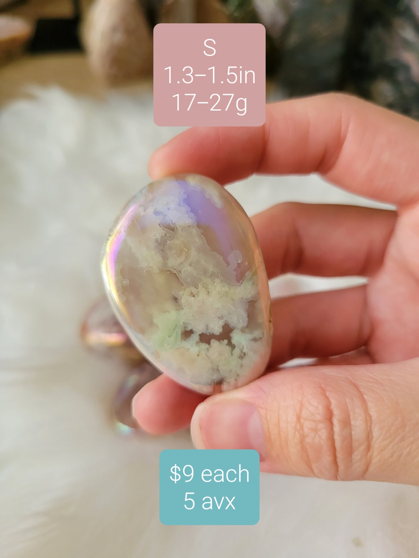 Pretty Feminine Aura Flower Agate Palmstones (2 sizes to pick)