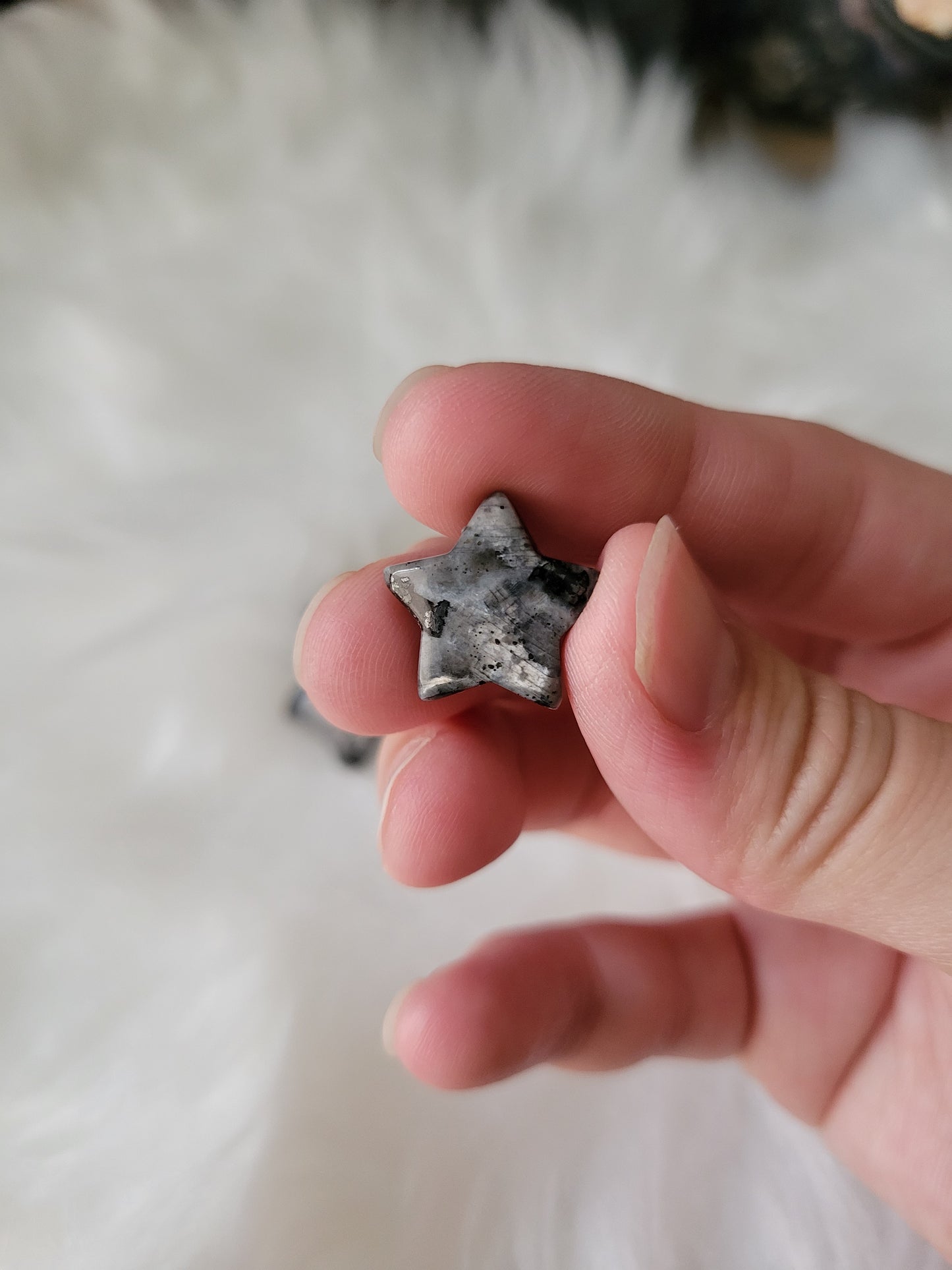 Mini Cute Larvikite Moon and Star Carvings