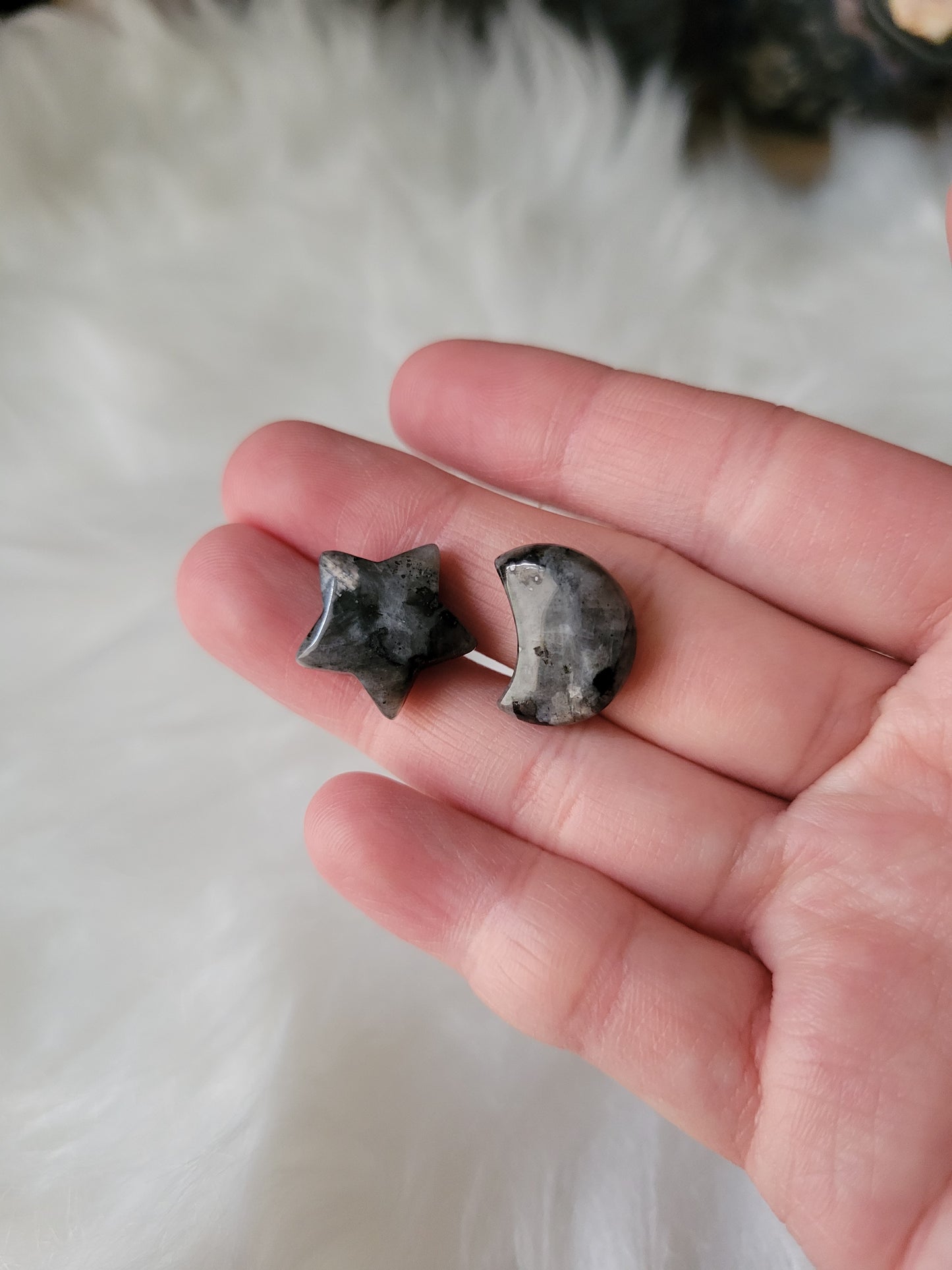 Mini Cute Larvikite Moon and Star Carvings