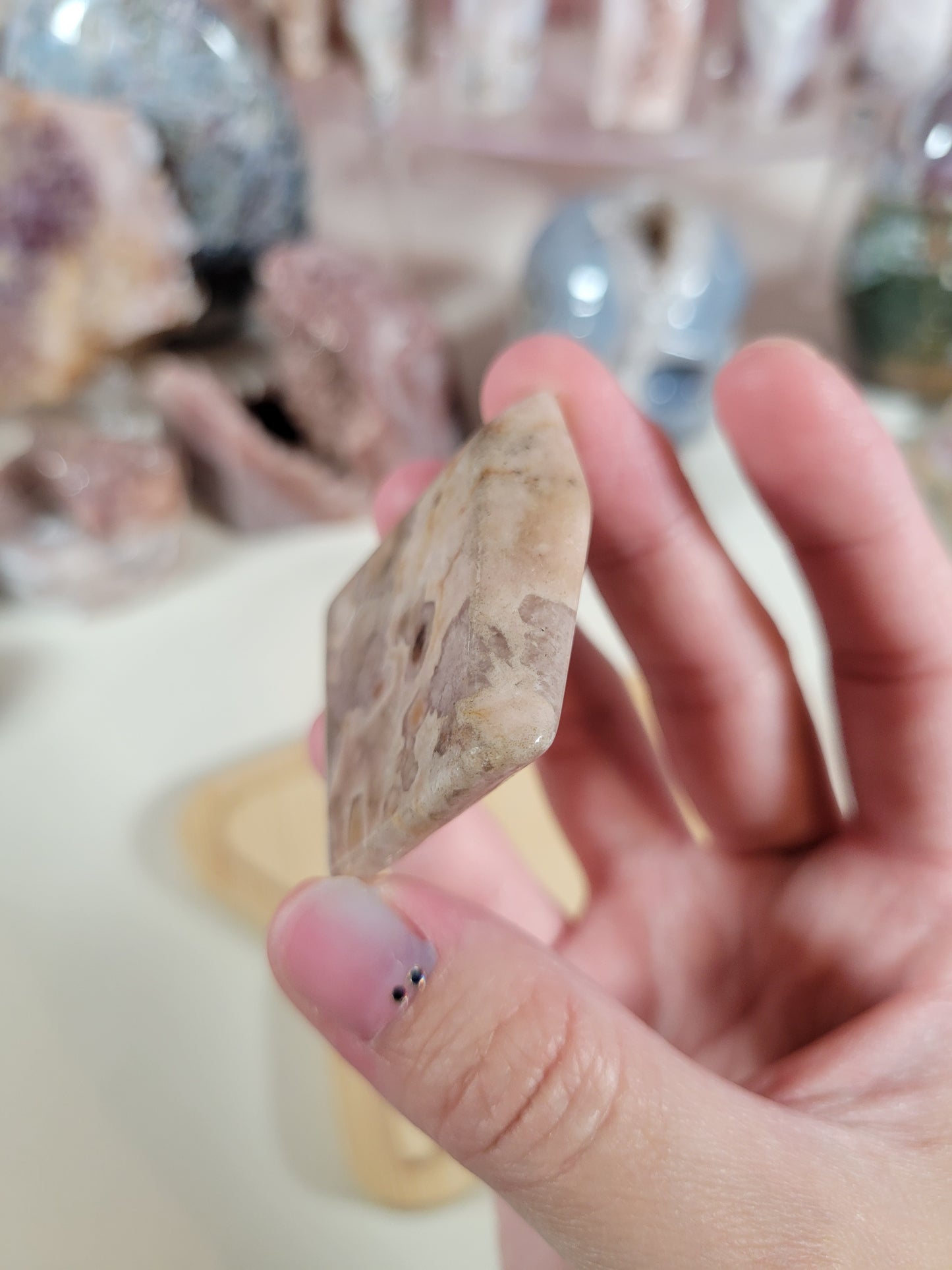 Flat Pink Amethyst Flower Agate Freeform Pyramid 6AF