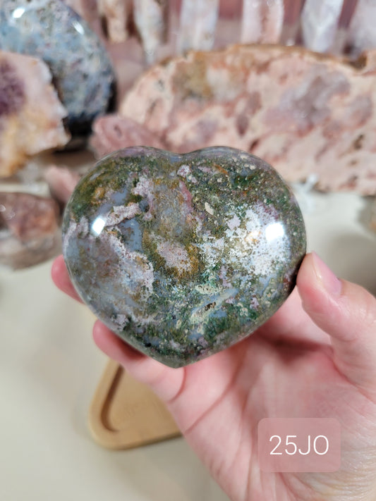 Green Pink Pastel Ocean Jasper OJ Heart Carving 25JO