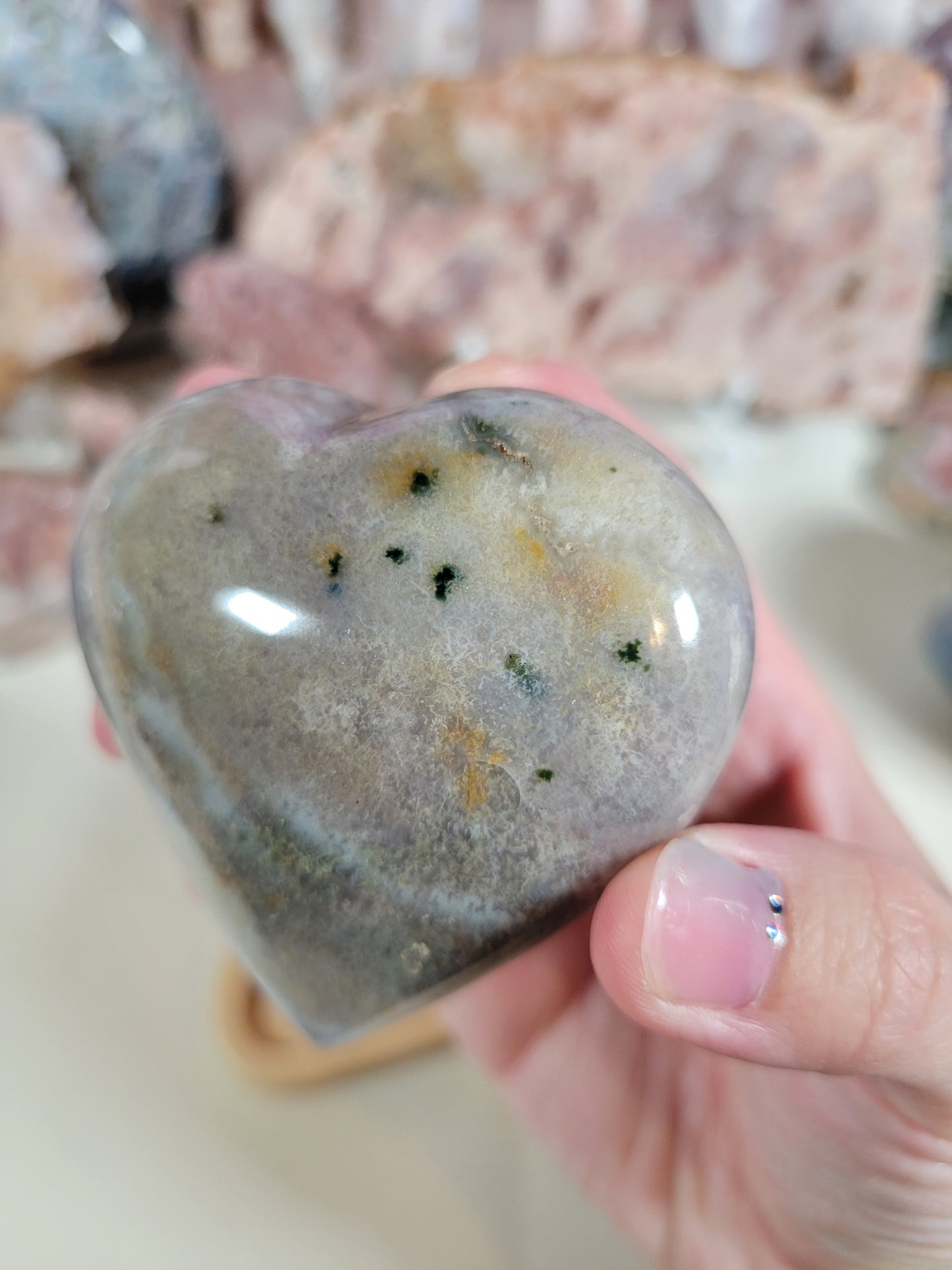 Light Grey Agate Heart with Dendritic Inclusions 15AT