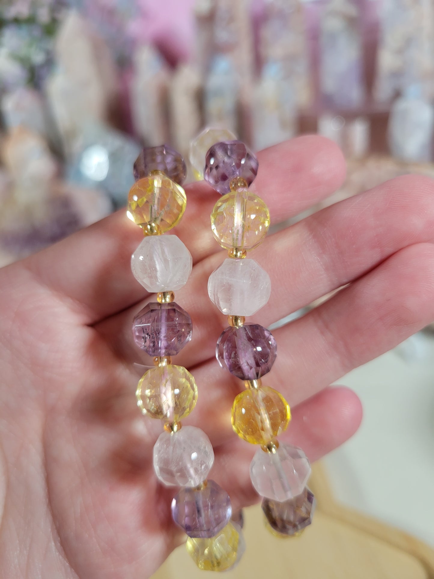 Faceted Citrine Amethyst Rose Quartz Beaded Crystal Bracelet 9mm