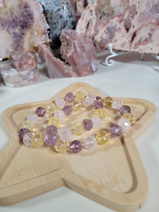 Faceted Citrine Amethyst Rose Quartz Beaded Crystal Bracelet 9mm