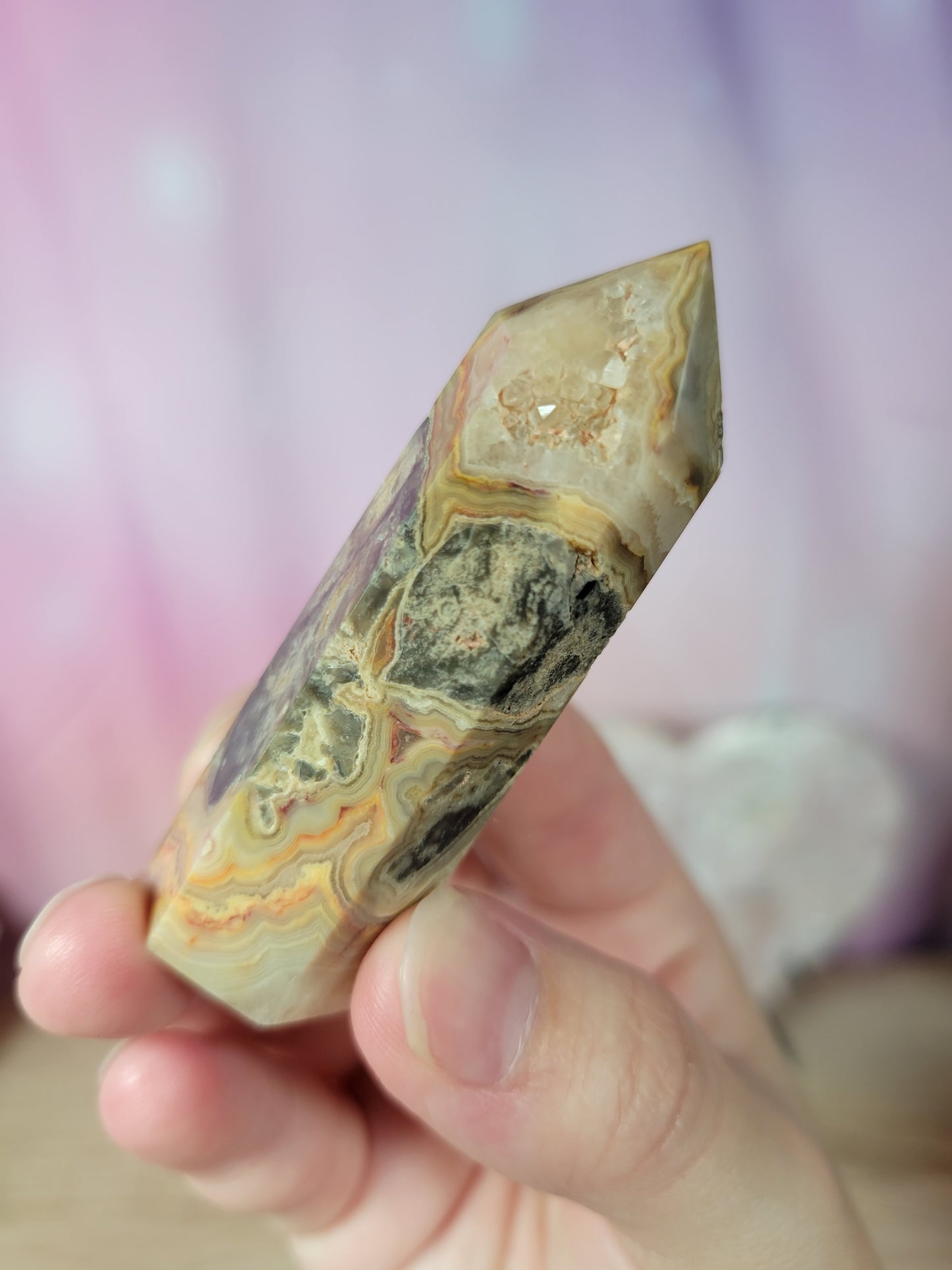 Small Crazy Lace Agate Point 9CZ