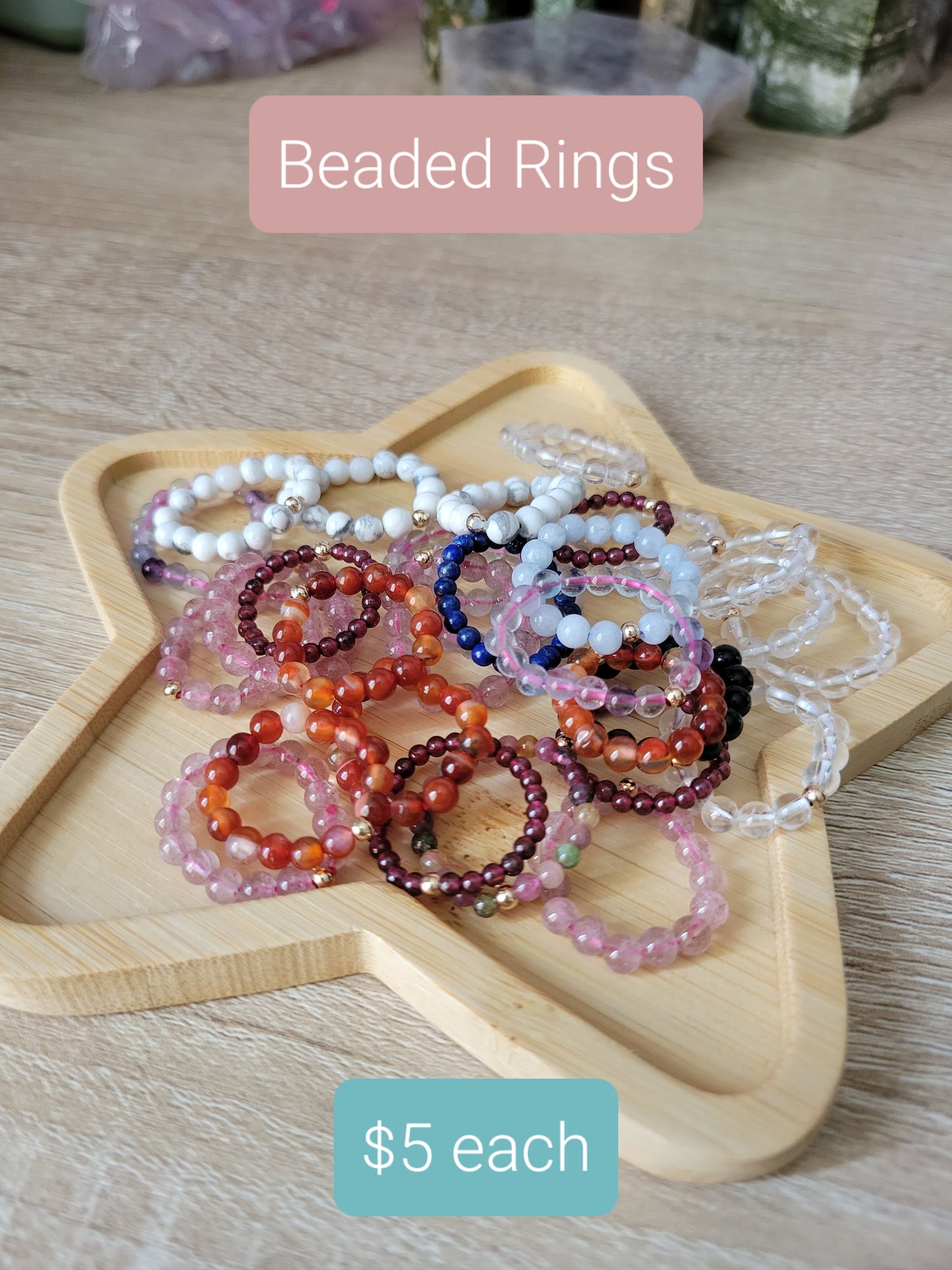 Cute Beaded Crystal Rings (various materials to choose from!)