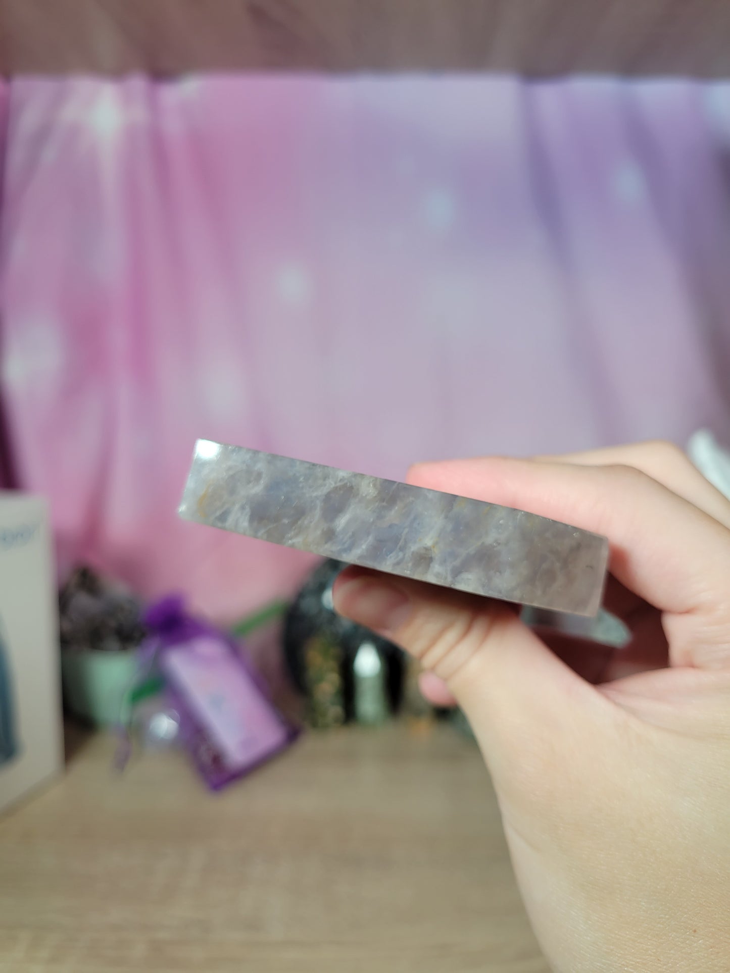 Sparkly Blue Rose Quartz Freeform Slab with Golden Healer Inclusions 54QS