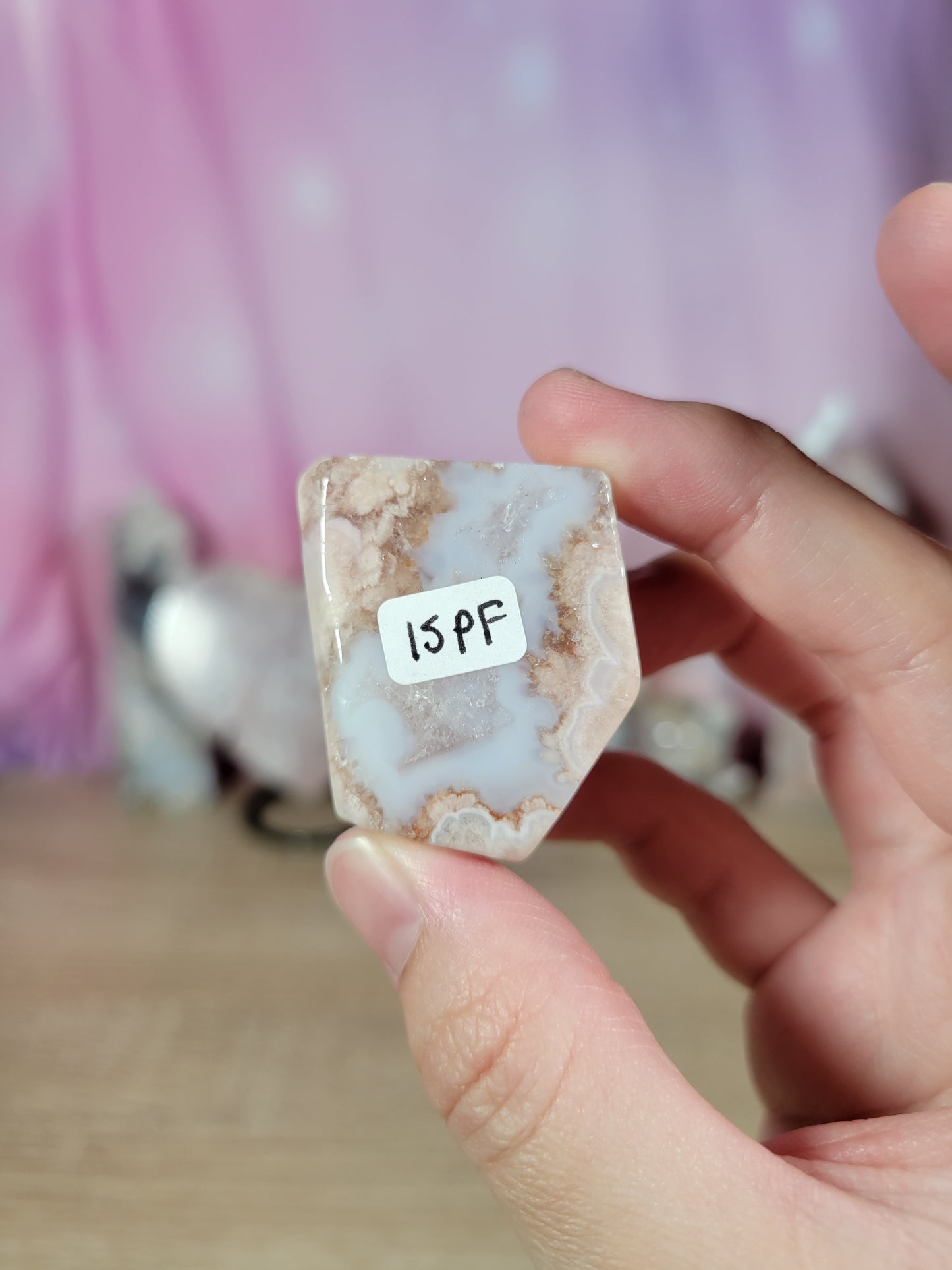 Small Sparkly Pink Flower Agate Freeform 15PF