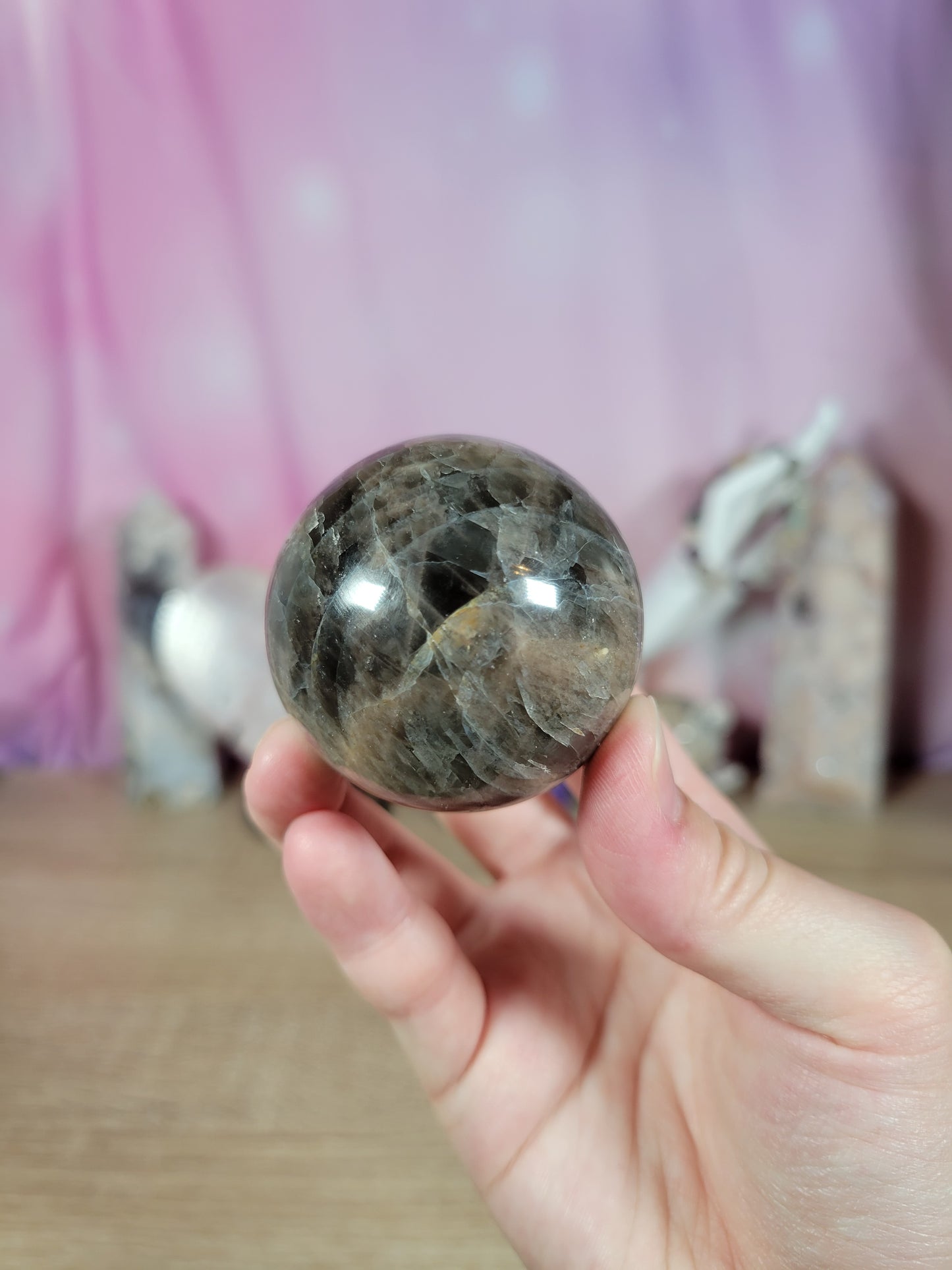 Flashy Black Moonstone Sphere 21BM