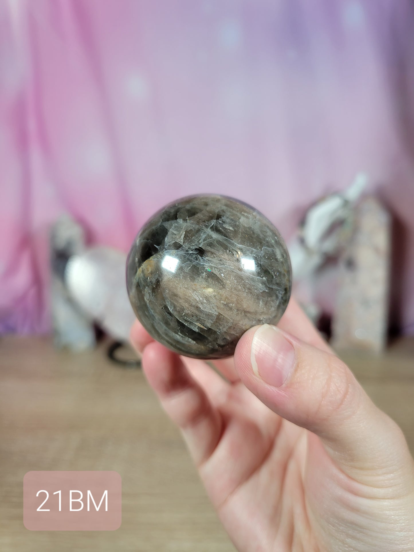 Flashy Black Moonstone Sphere 21BM