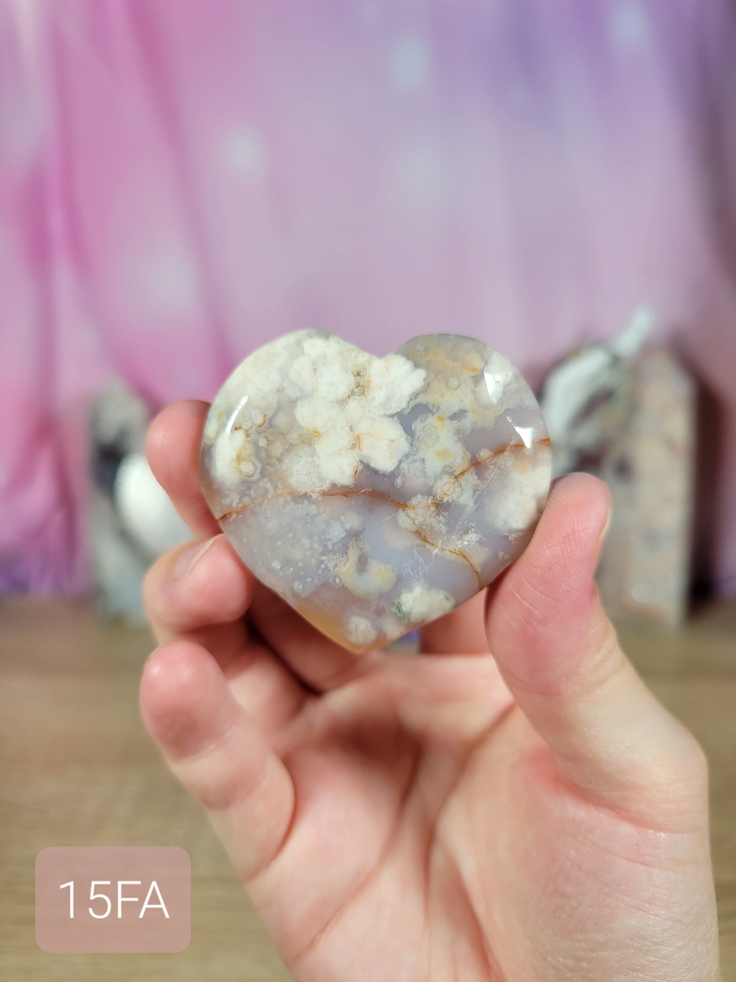 Elegant Flower Agate Heart Carving 15FA