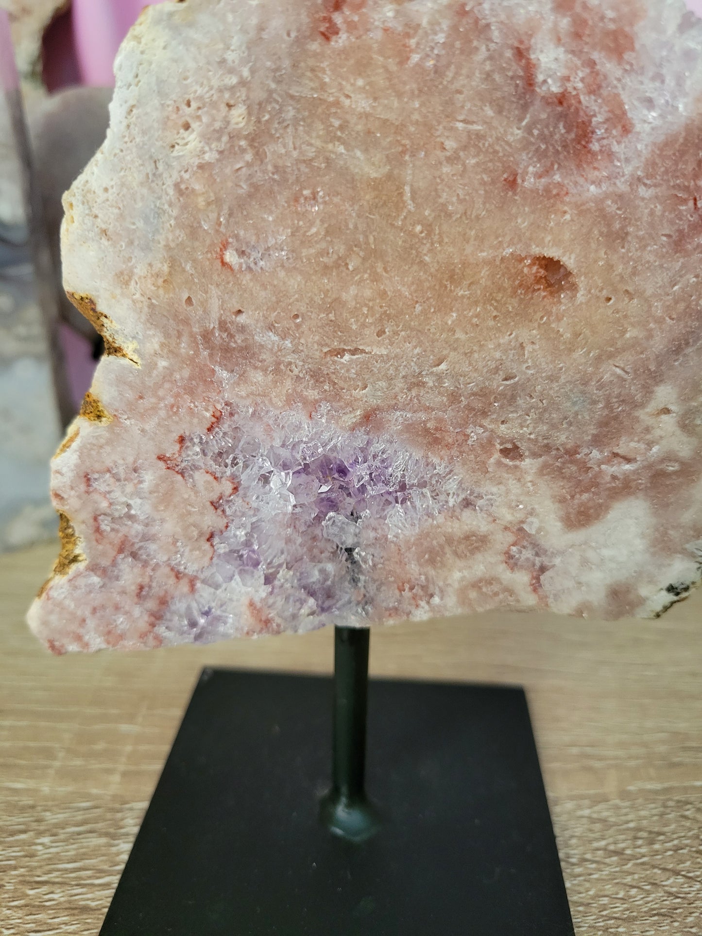 Pink Amethyst Flower Agate Slab on Stand 100PD