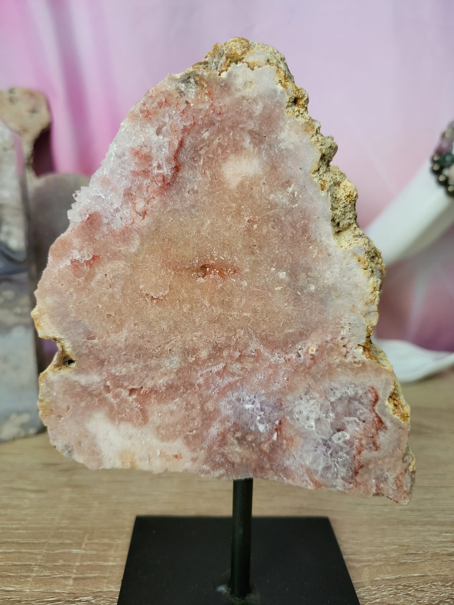 Pink Amethyst Flower Agate Slab on Stand 100PD