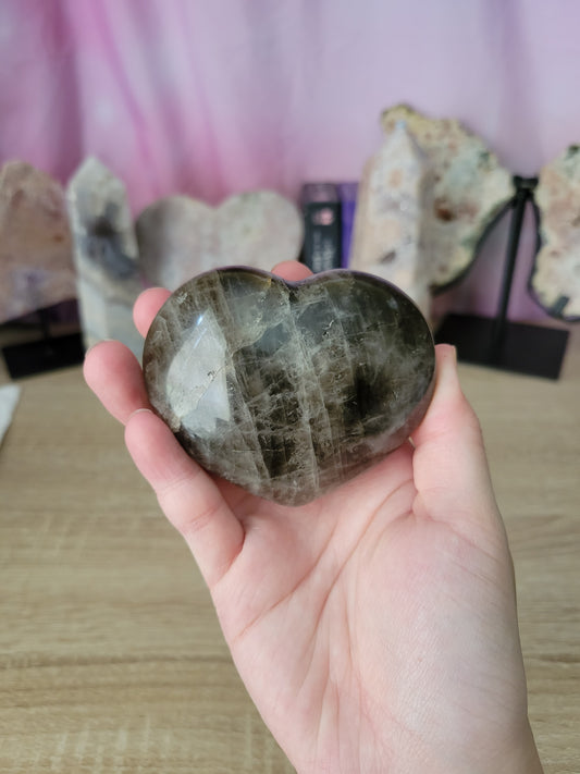 Flashy Smoky Quartz Heart Carving