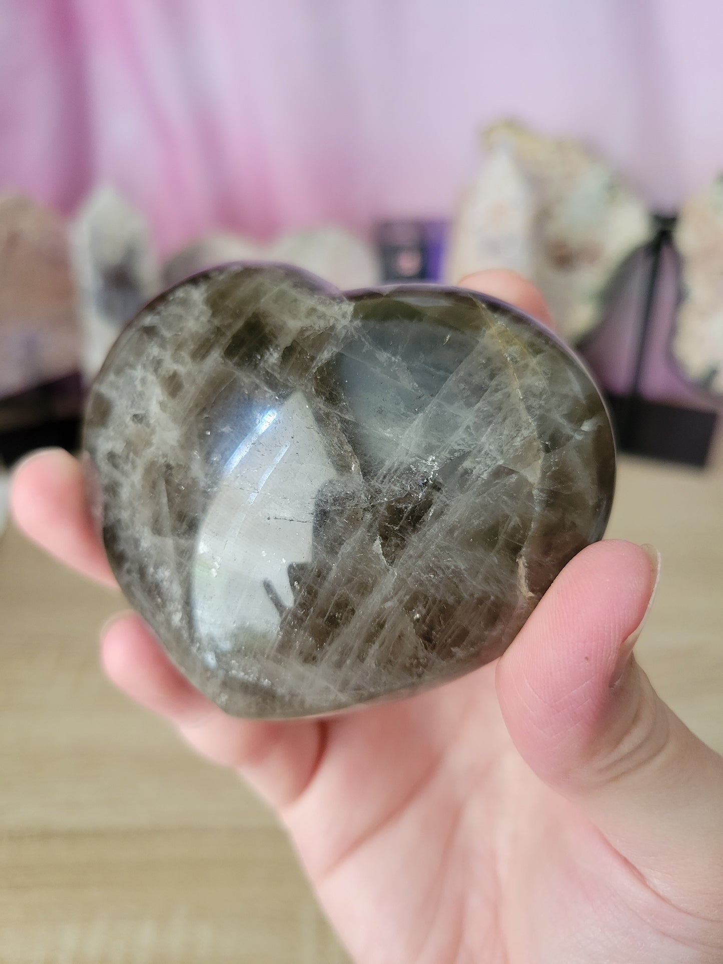 Flashy Smoky Quartz Heart Carving