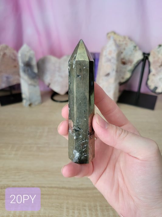 Money Polished Pyrite Point with Quartz 20PY